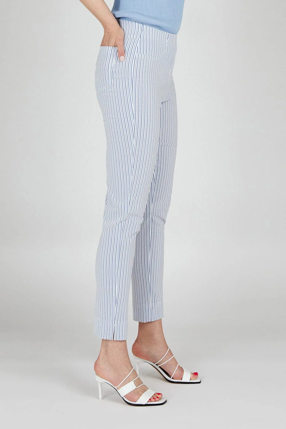 Bella 09 Seersucker Stripe Ankle Grazer Trousers - Liberty Blue - Image 5