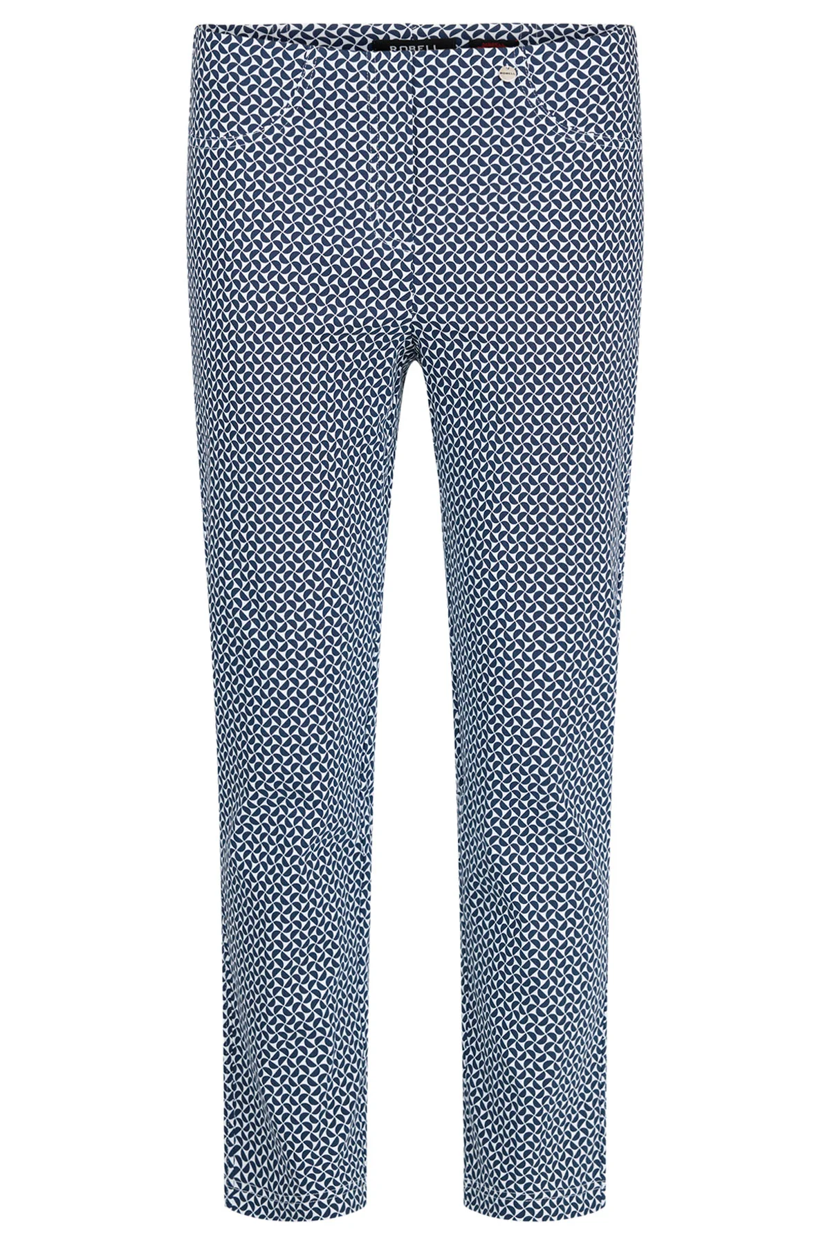 Bella 09 Straight Ankle Grazer Patterned Trousers - Navy