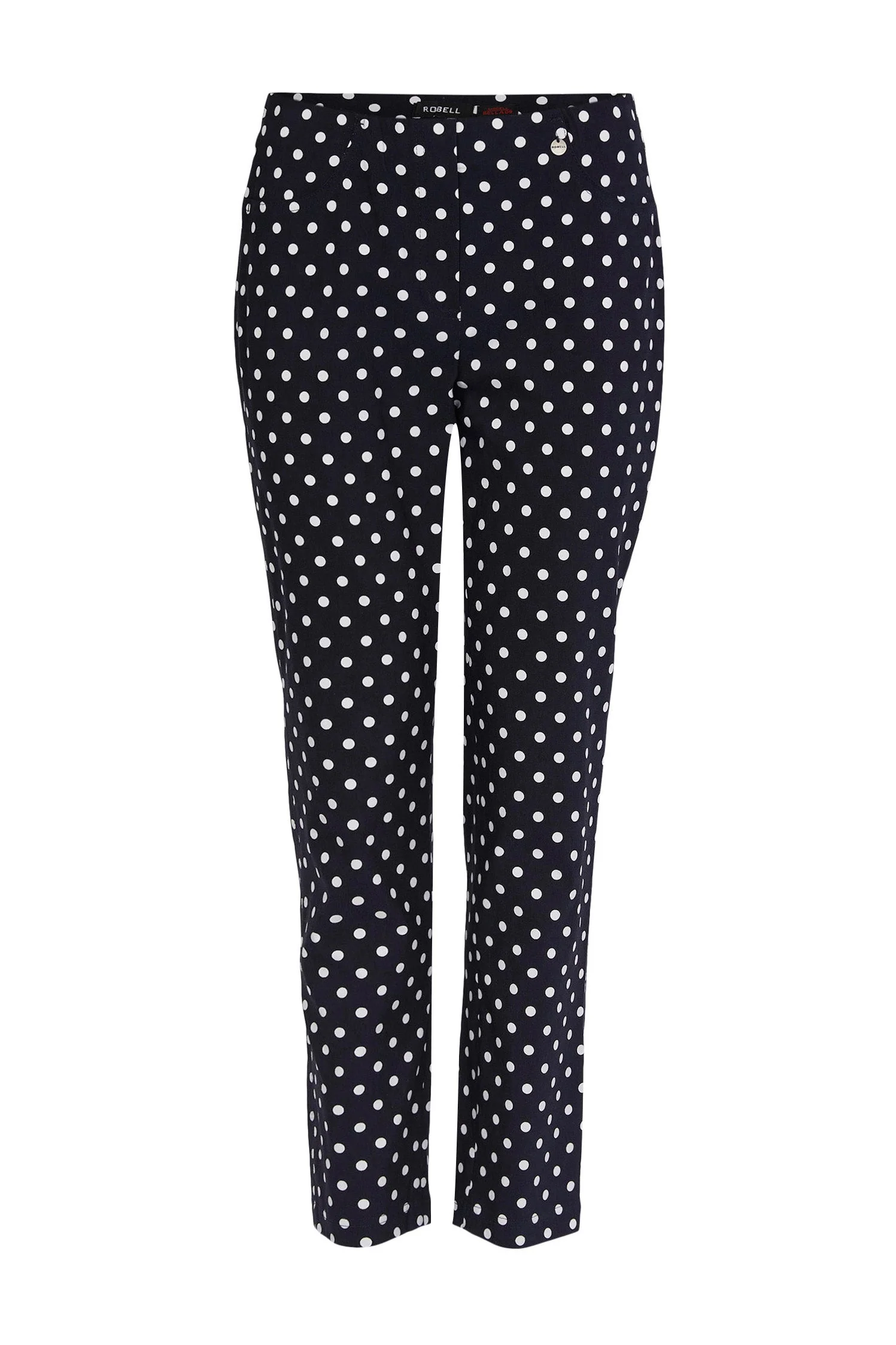 Bella 09 Straight Ankle Grazer Polka Dot Trousers - Navy