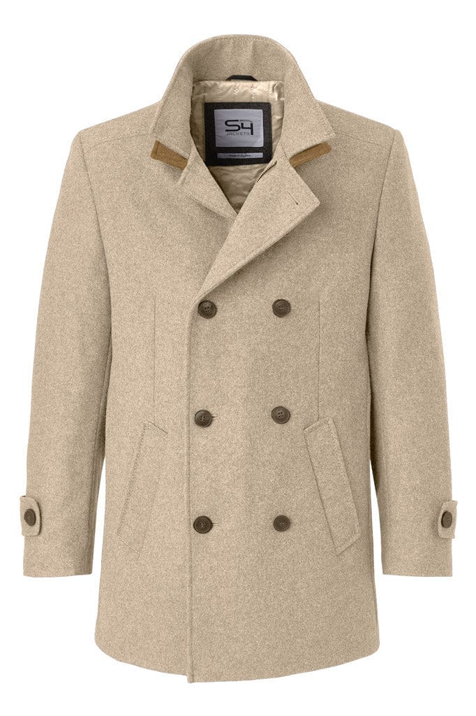George Italian Wool Double Breasted Coat - Beige Melange