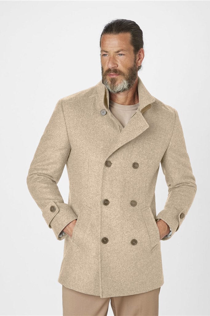 George Italian Wool Double Breasted Coat - Beige Melange - Image 2