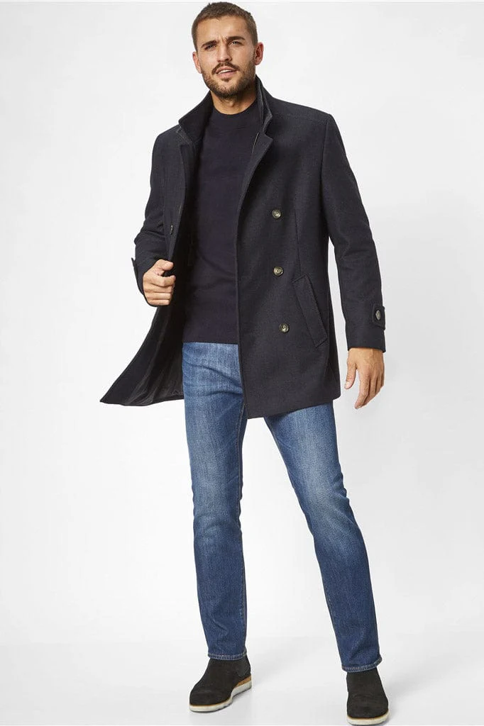 George Italian Wool Double Breasted Coat - Navy - Image 4