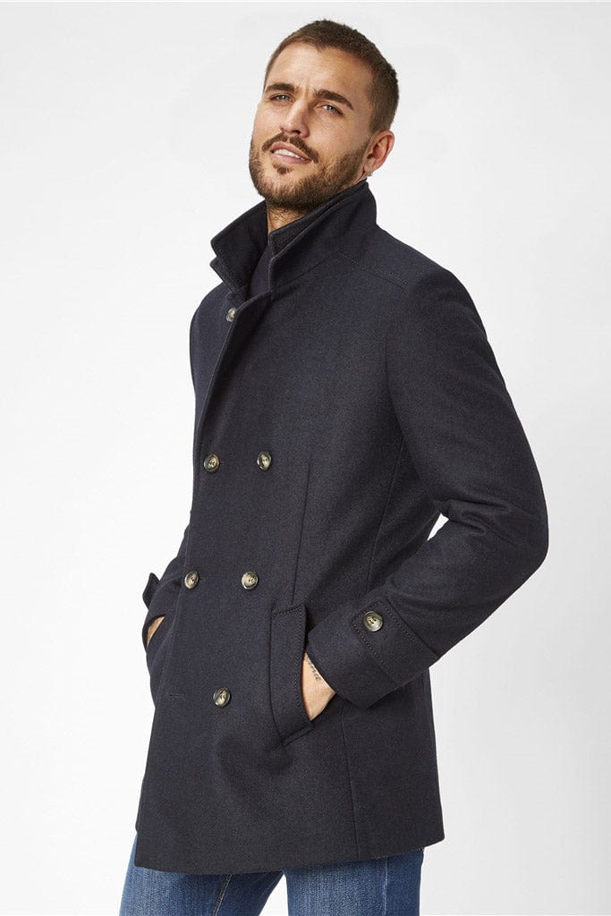 George Italian Wool Double Breasted Coat - Navy - Image 5