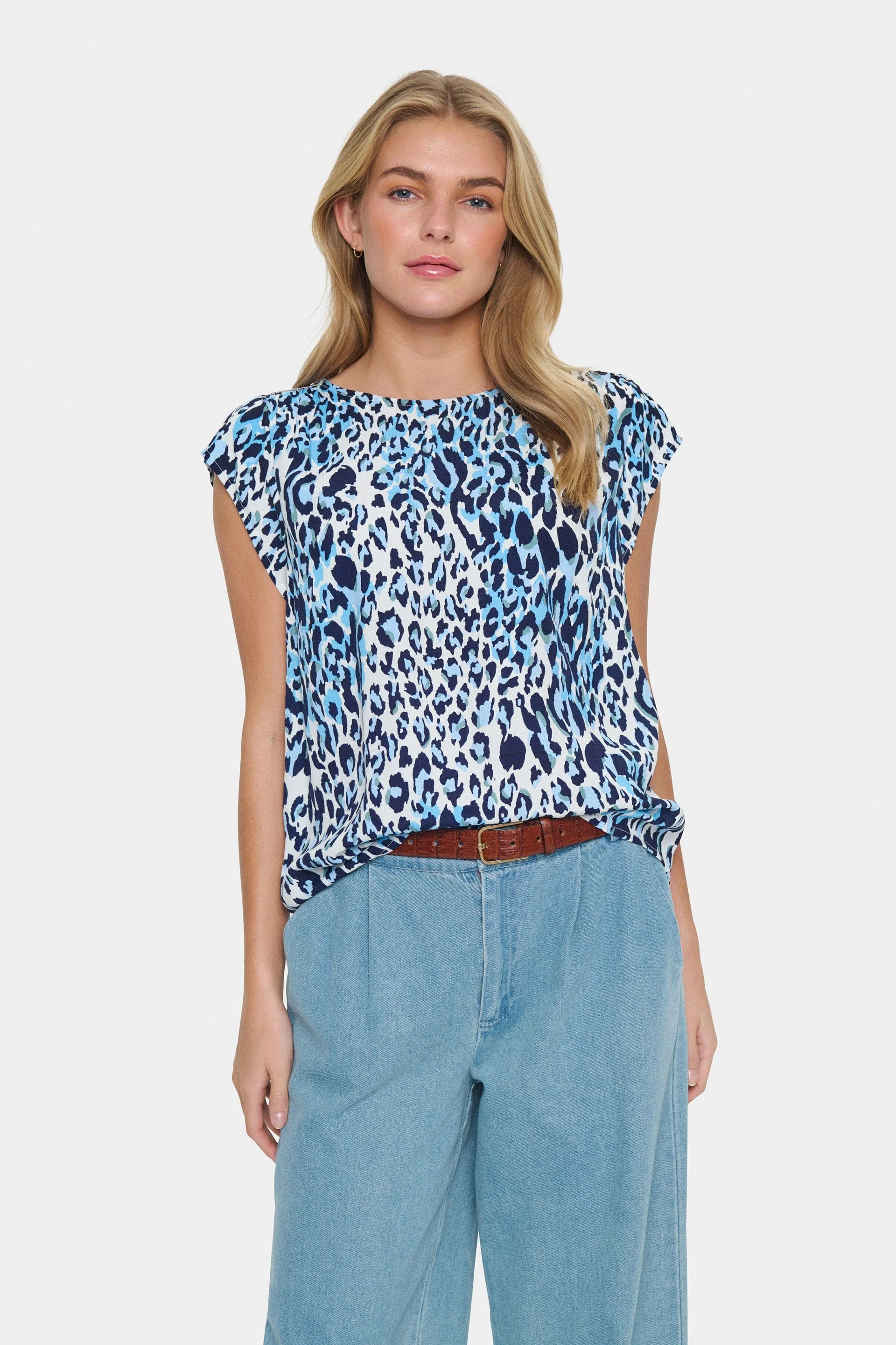 Blanca Adele Short Sleeve Blouse - Baby's Breath Blue Animal - Image 3