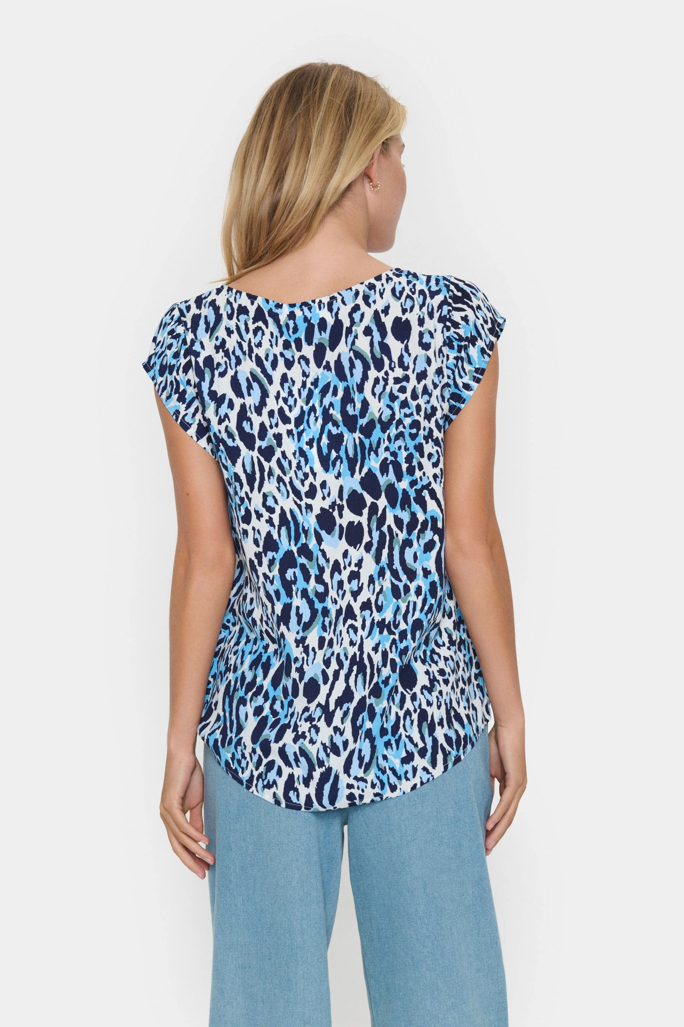Blanca Adele Short Sleeve Blouse - Baby's Breath Blue Animal - Image 4