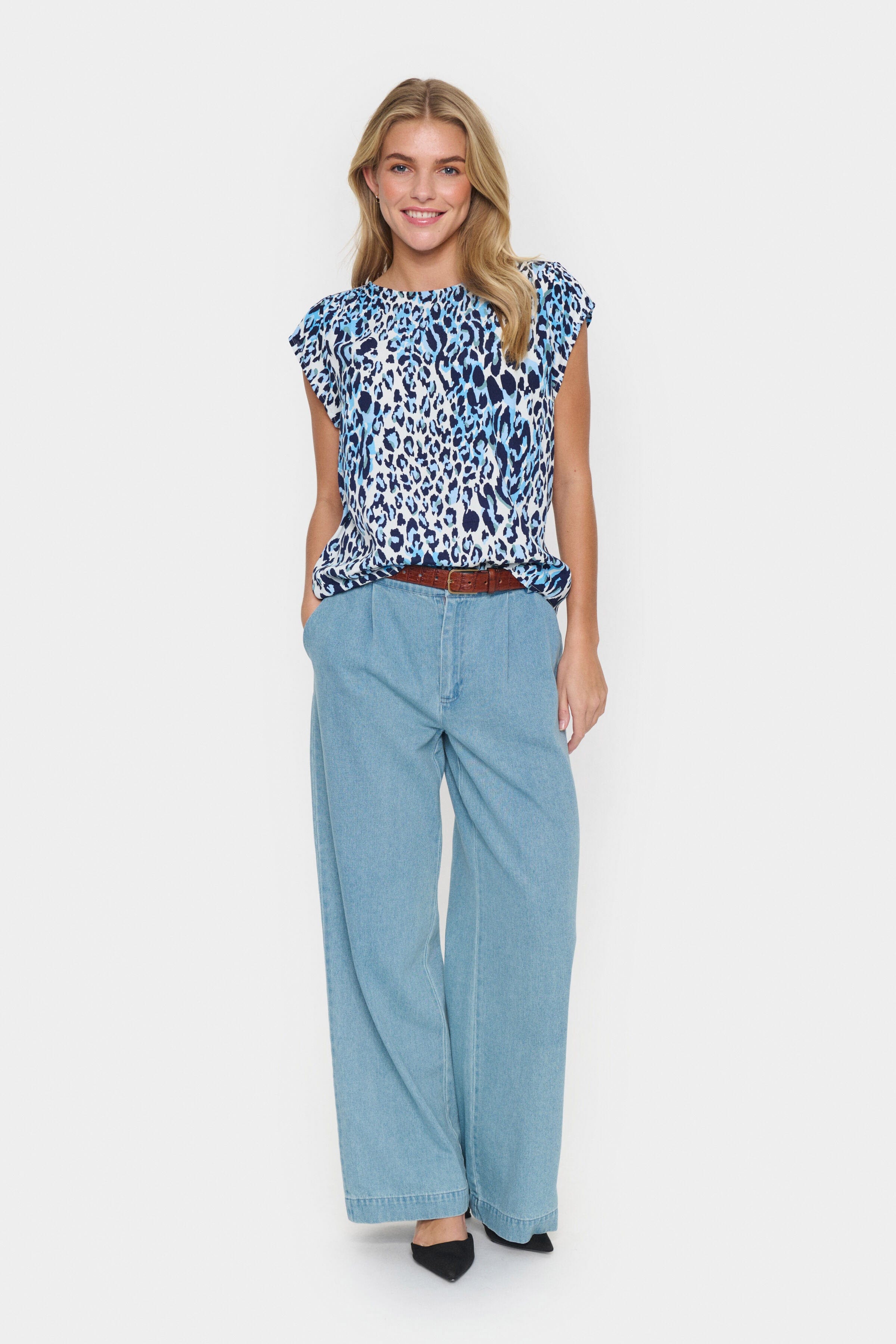 Blanca Adele Short Sleeve Blouse - Baby's Breath Blue Animal - Image 6