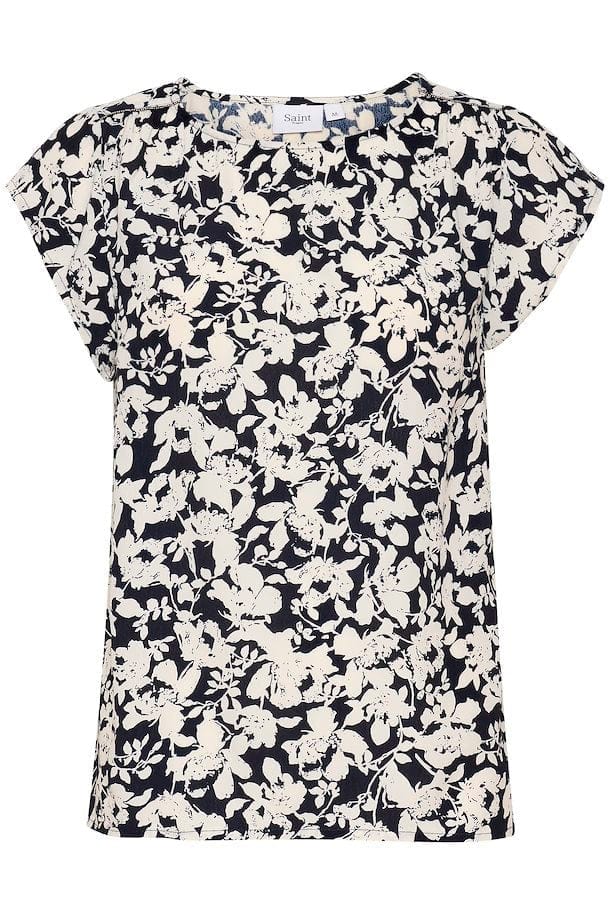 Blanca Adele Short Sleeve Blouse - Night Sky Porcelain Blooms