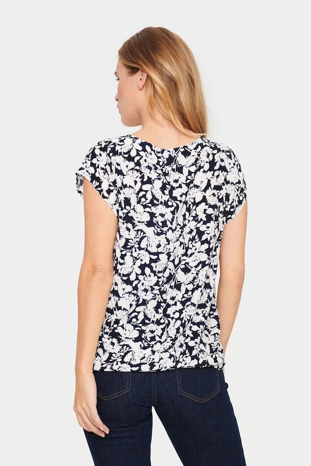 Blanca Adele Short Sleeve Blouse - Night Sky Porcelain Blooms - Image 5