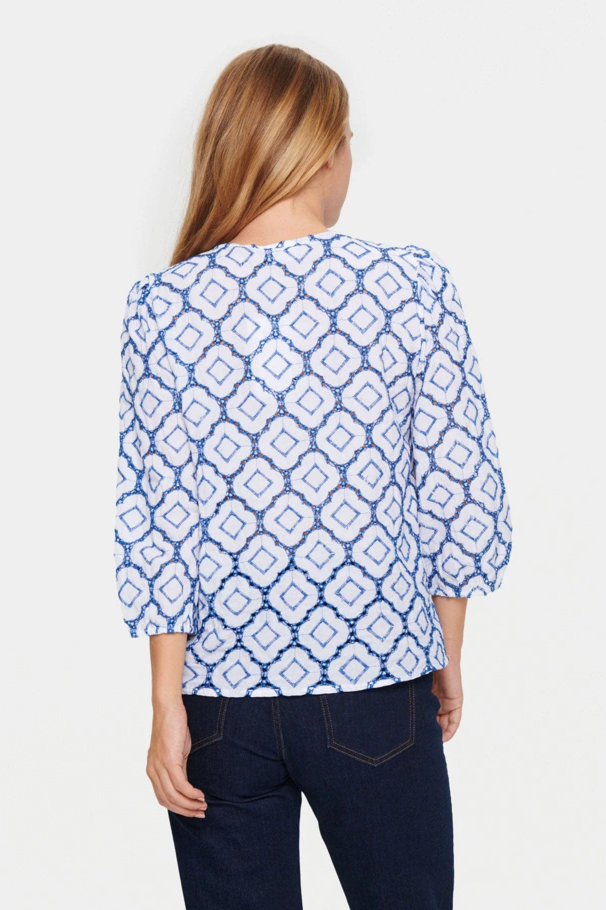 Ceze Broderie Anglaise Blouse - Dutch Blue/White - Image 4