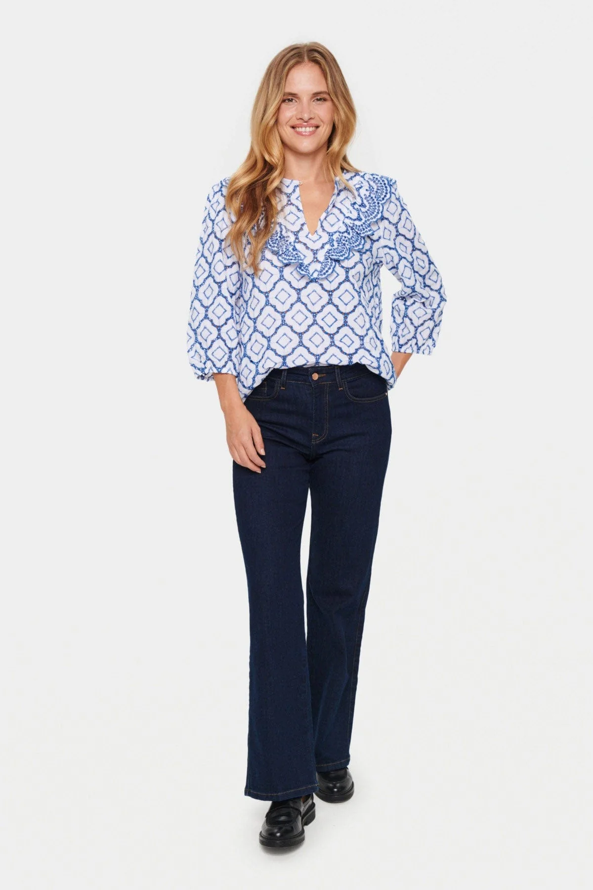Ceze Broderie Anglaise Blouse - Dutch Blue/White - Image 5