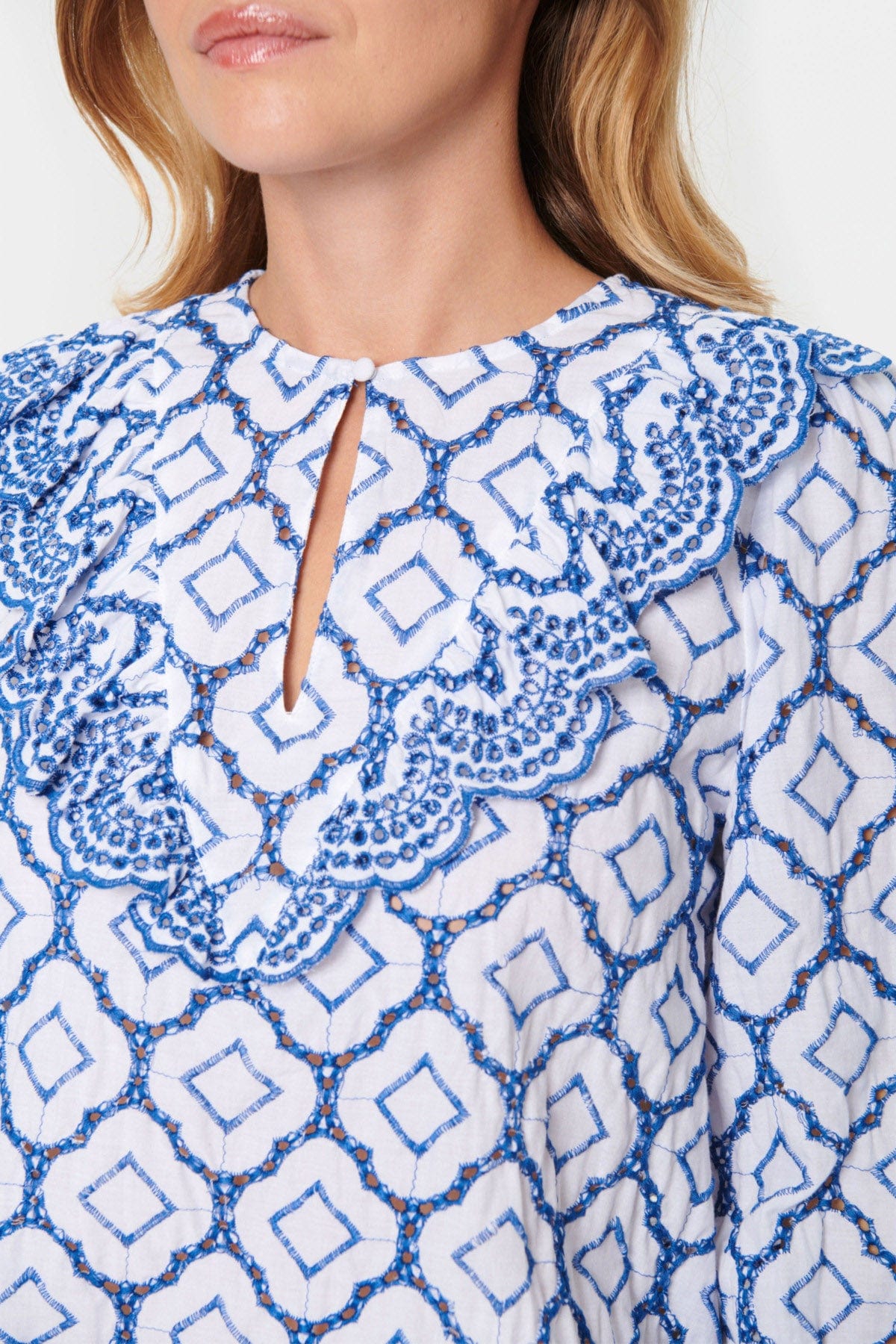 Ceze Broderie Anglaise Blouse - Dutch Blue/White - Image 6
