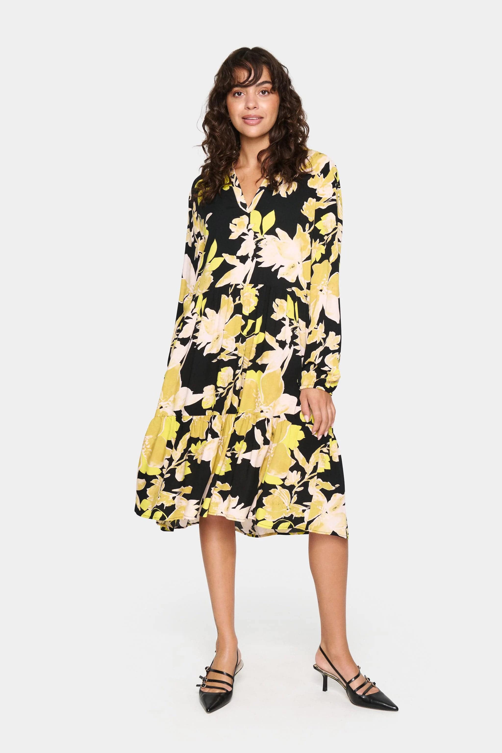 Eda Long Sleeve Printed Dress - Black Burnished Florals - Image 5
