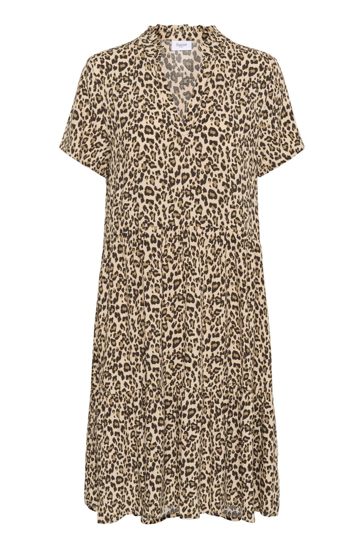Eda Printed Short Sleeve Dress - Creme Leopard Strokes