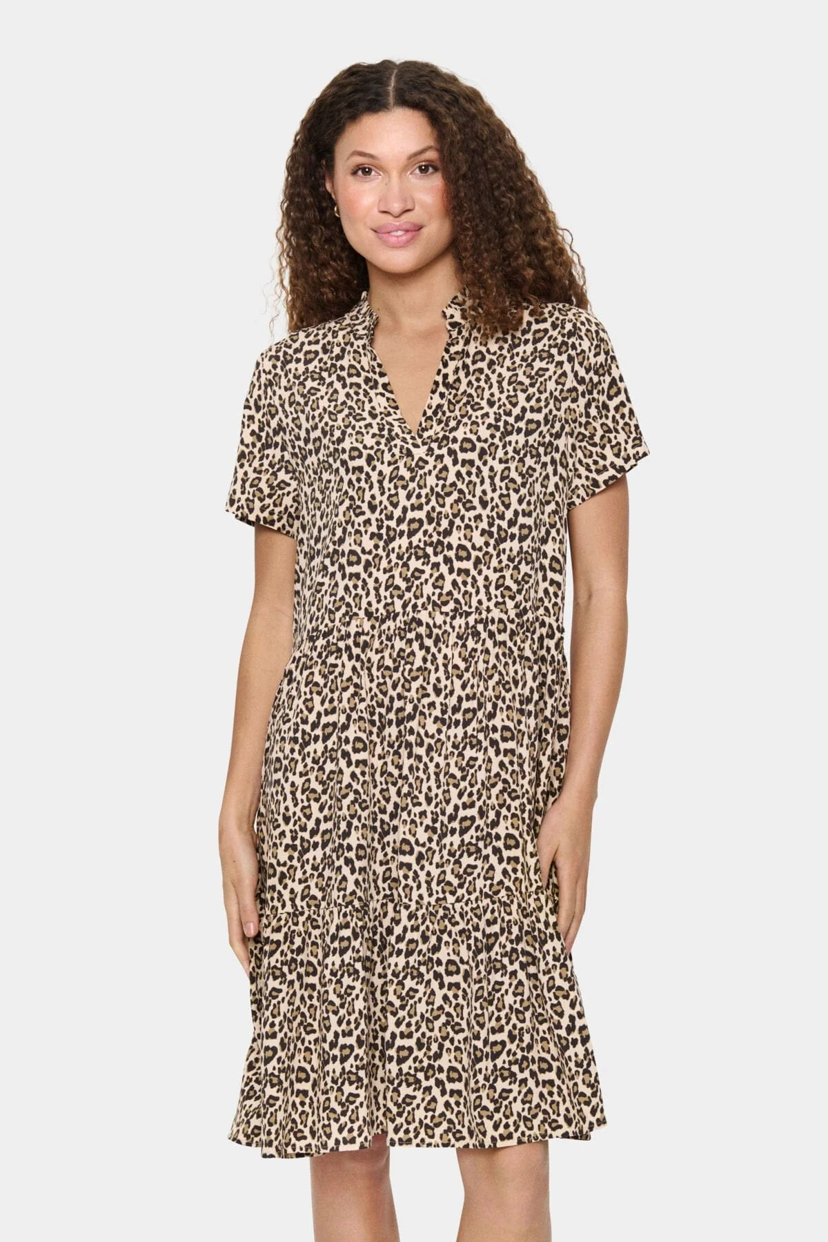 Eda Printed Short Sleeve Dress - Creme Leopard Strokes - Image 2