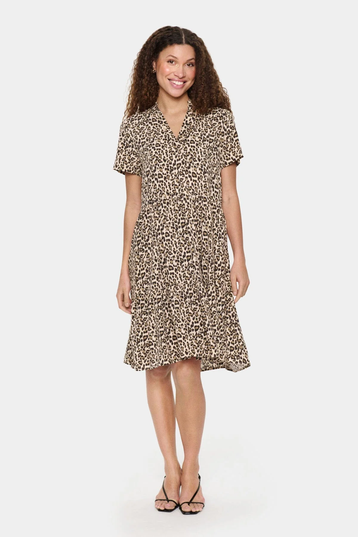 Eda Printed Short Sleeve Dress - Creme Leopard Strokes - Image 5