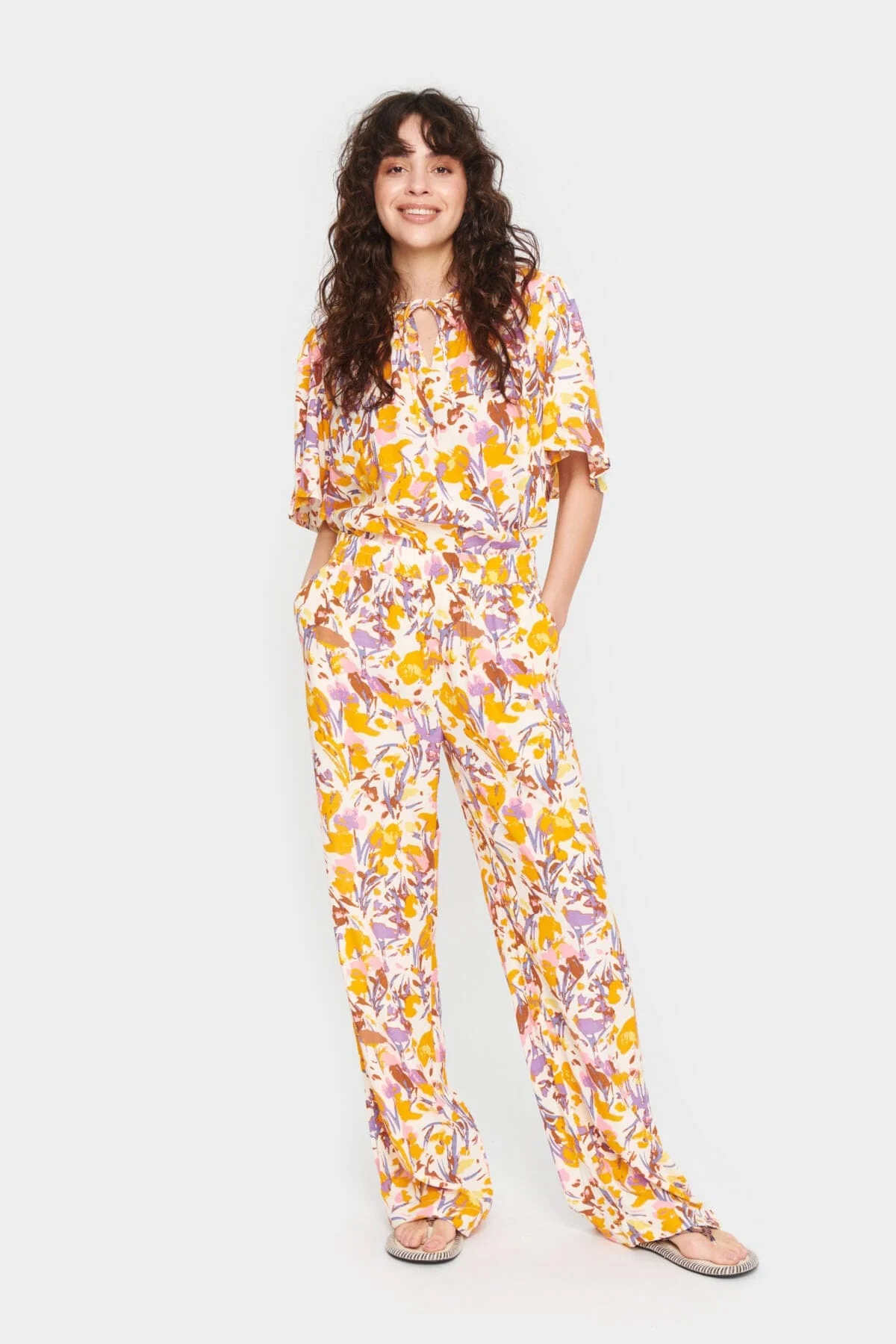 Eiko Elasticated Waist Trousers - Ice Flower Art - Image 2