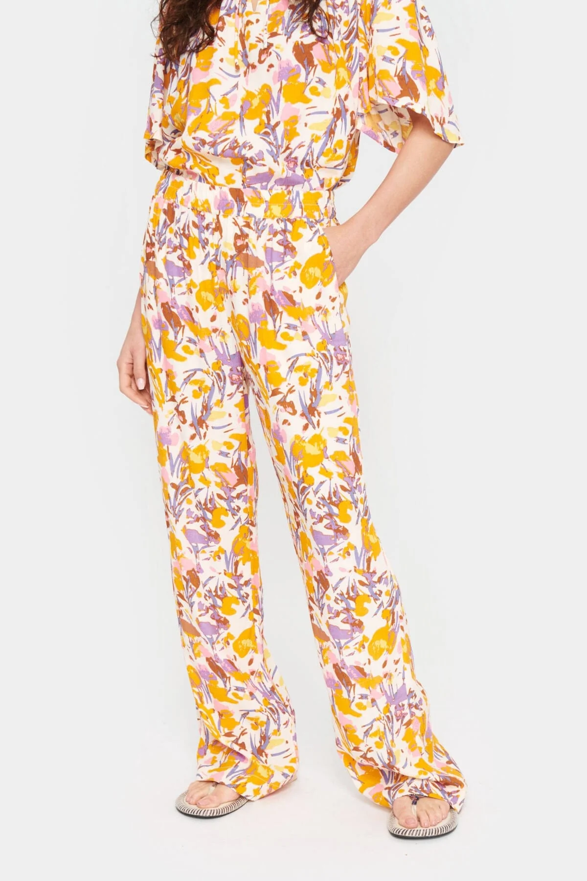 Eiko Elasticated Waist Trousers - Ice Flower Art - Image 4