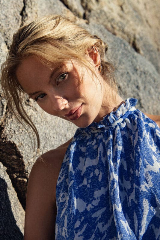 Elfa Halter Neck Dress - Surf Blue Nature Strokes - Image 7