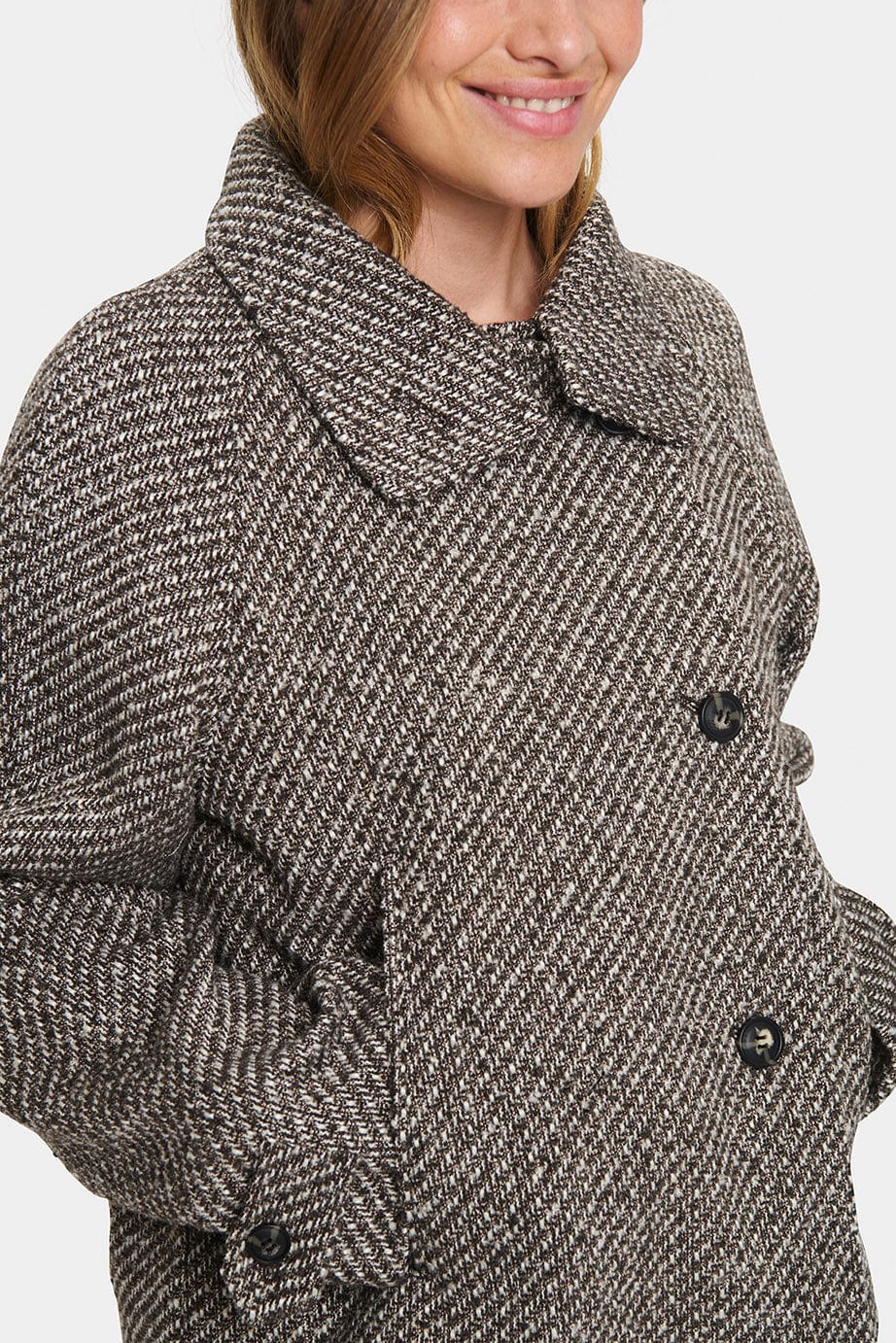 Fawn Textured Short Coat - Mist Grey Melange - Image 5