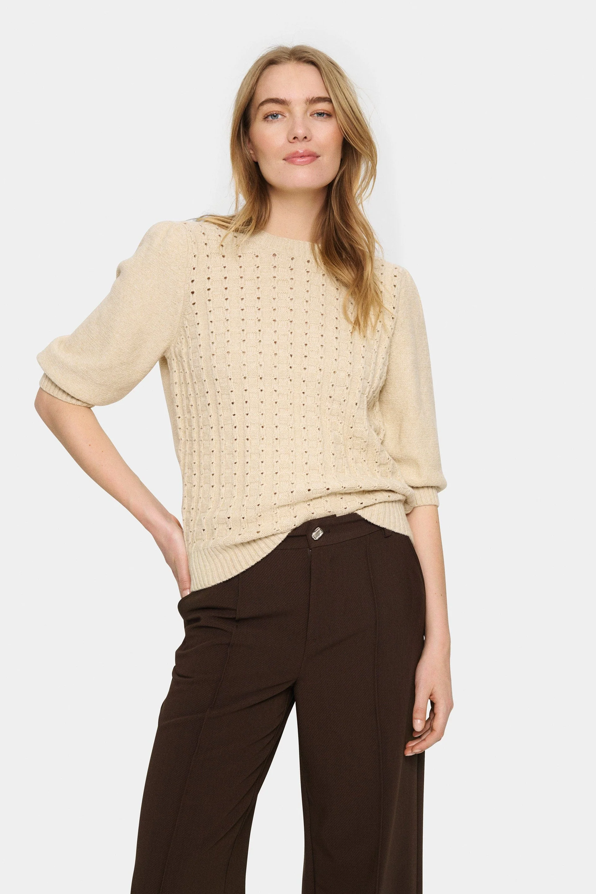 Felli Half Sleeve Knit Jumper - Creme - Image 2