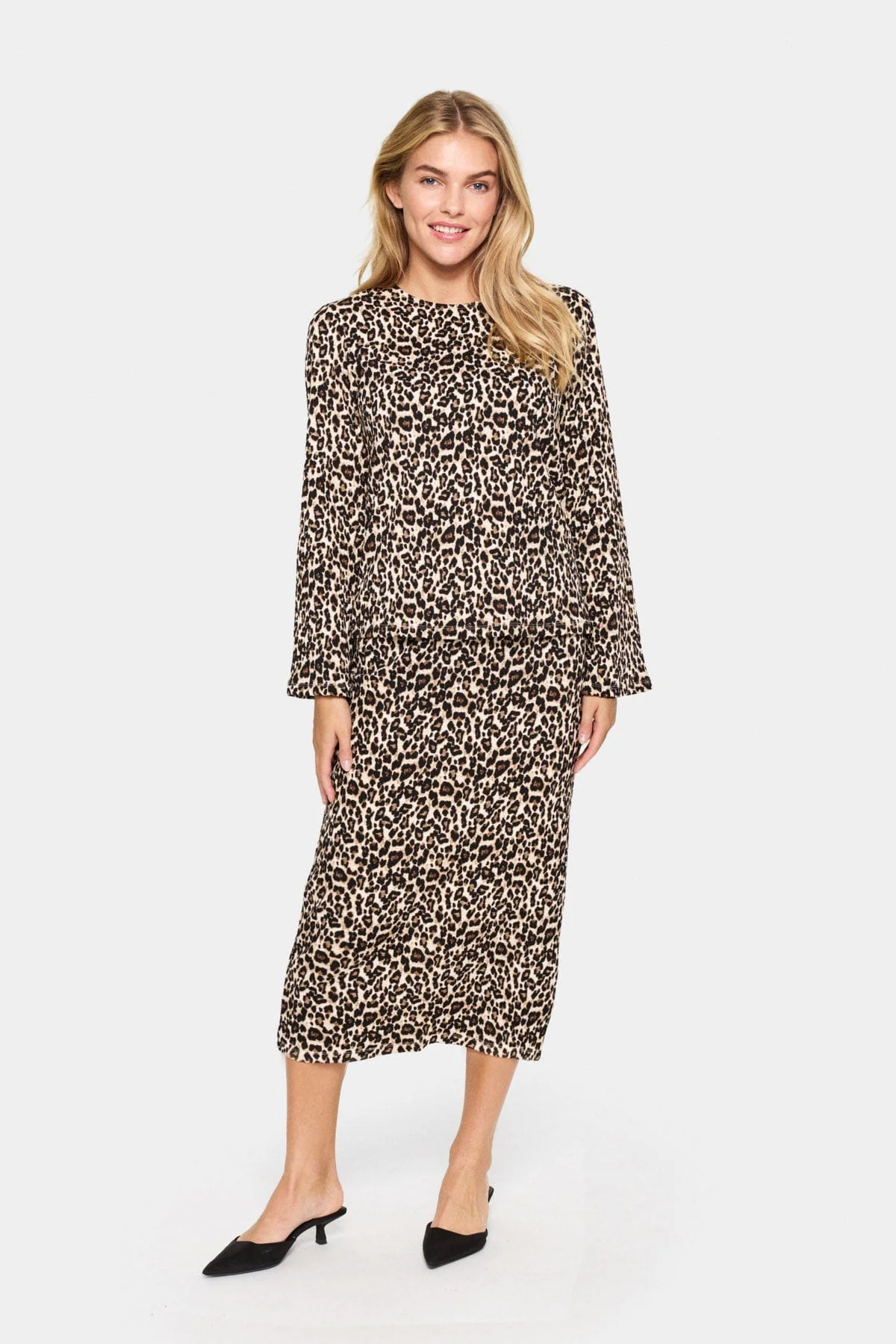 Ilyssa Flared Sleeve Top - Black Reg Leo - Image 5