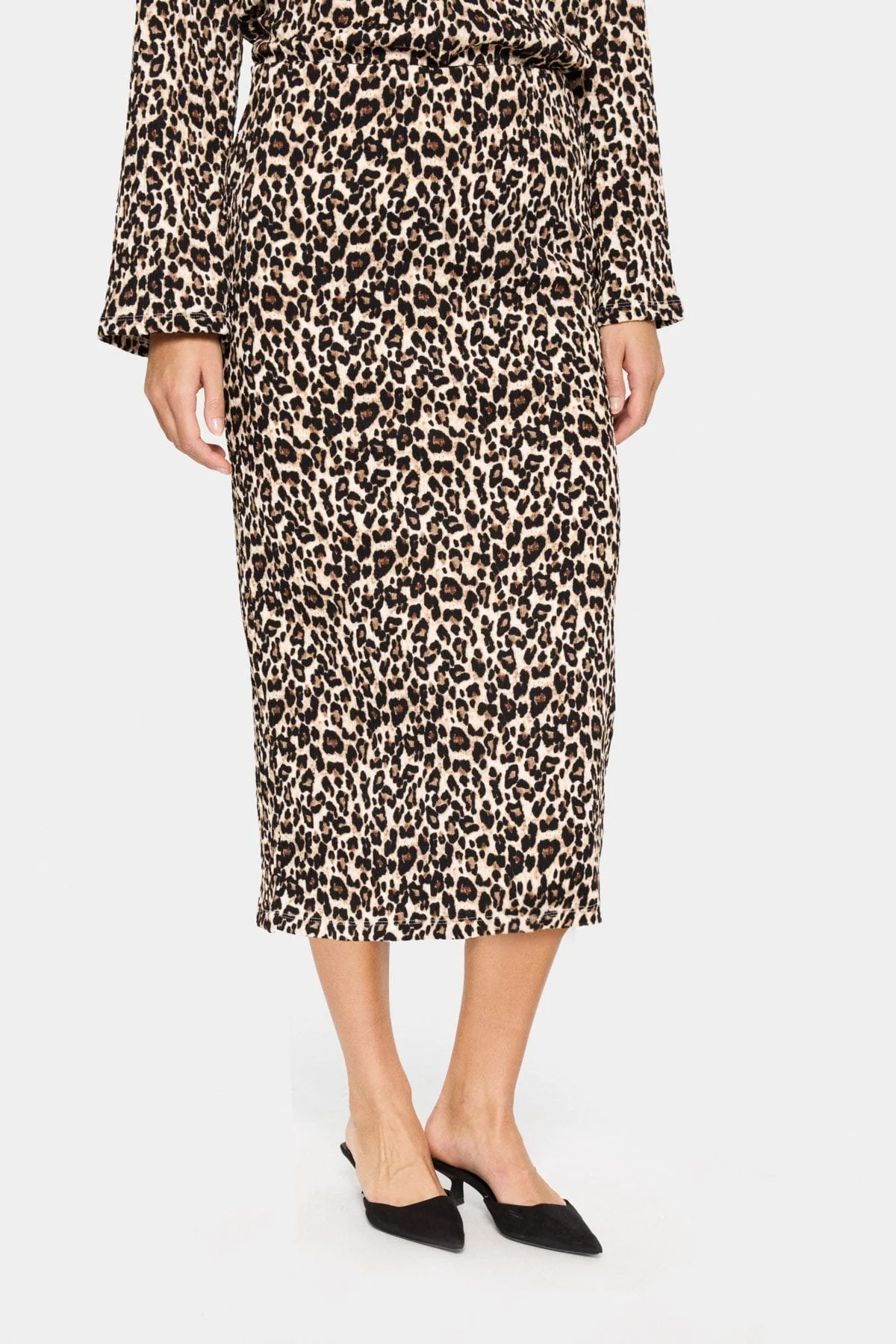 Ilyssa Stretch Waist Midi Skirt - Black Reg Leo - Image 2