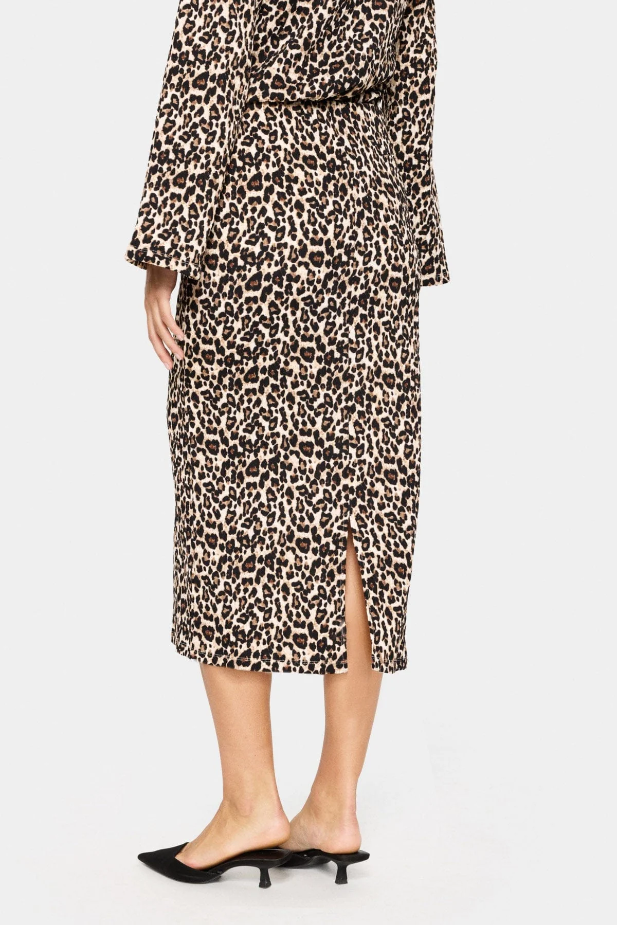 Ilyssa Stretch Waist Midi Skirt - Black Reg Leo - Image 3