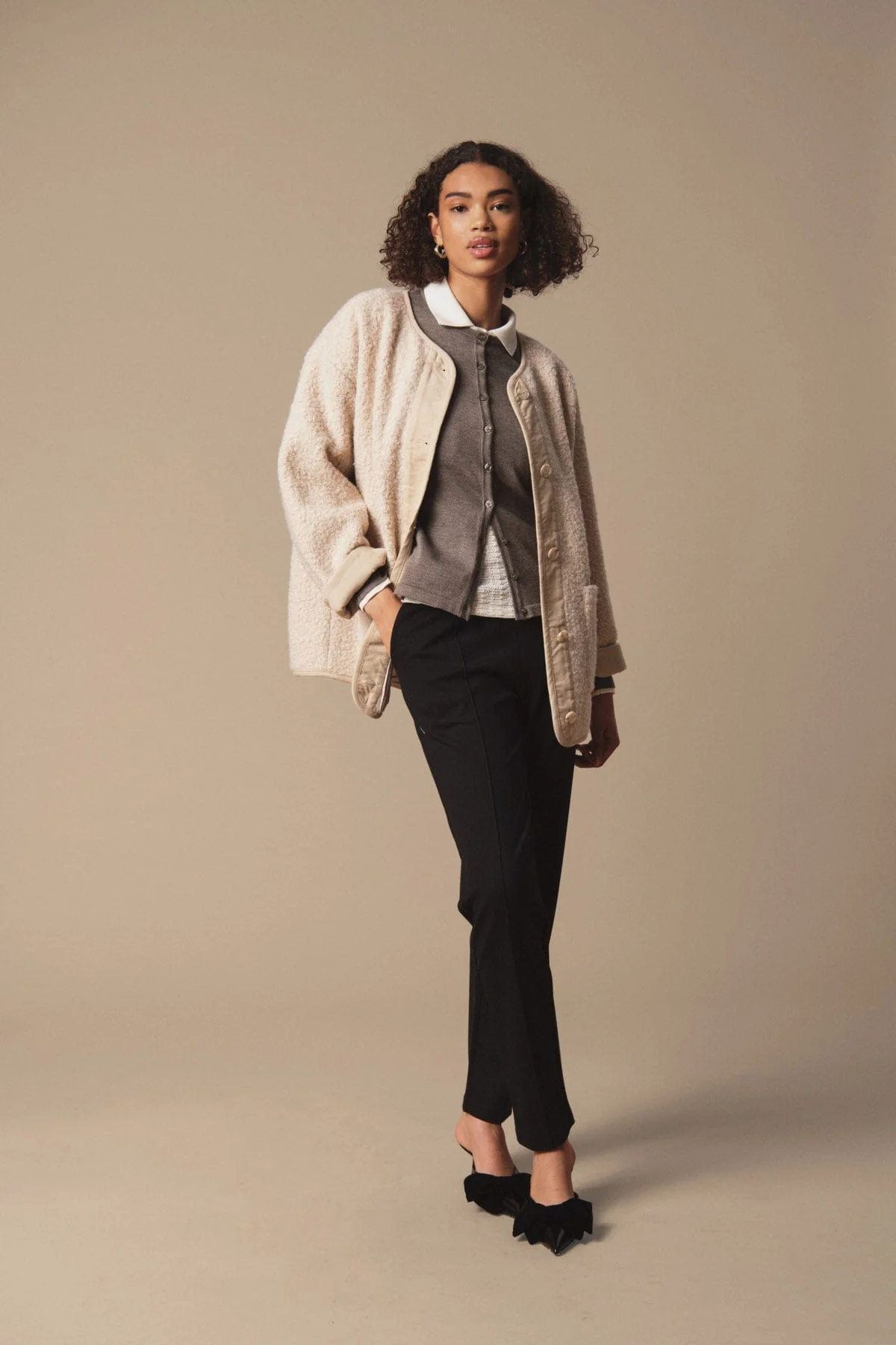 Inley Boucle Style Jacket - Feather Gray - Image 7