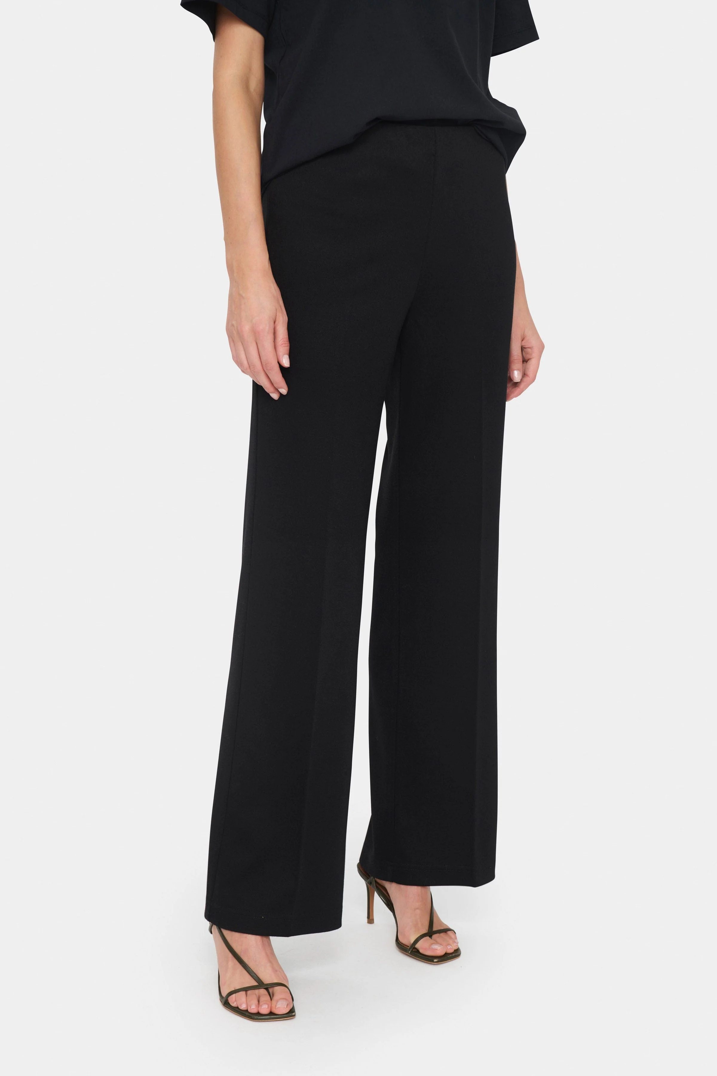 Kaileen Elasticated Waist Wide Leg Trousers - Black - Image 2