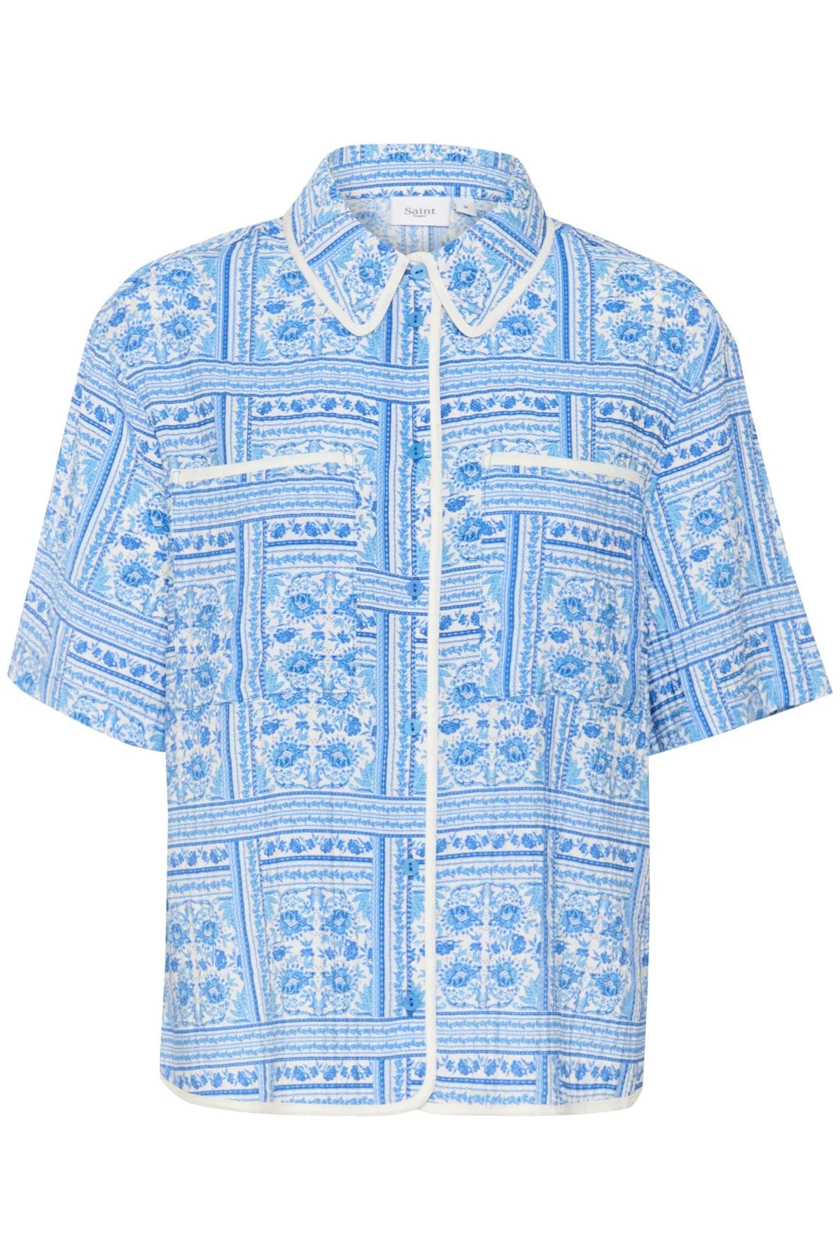 Kaisa Printed Short Sleeve Shirt - Campanula Paisley Squares