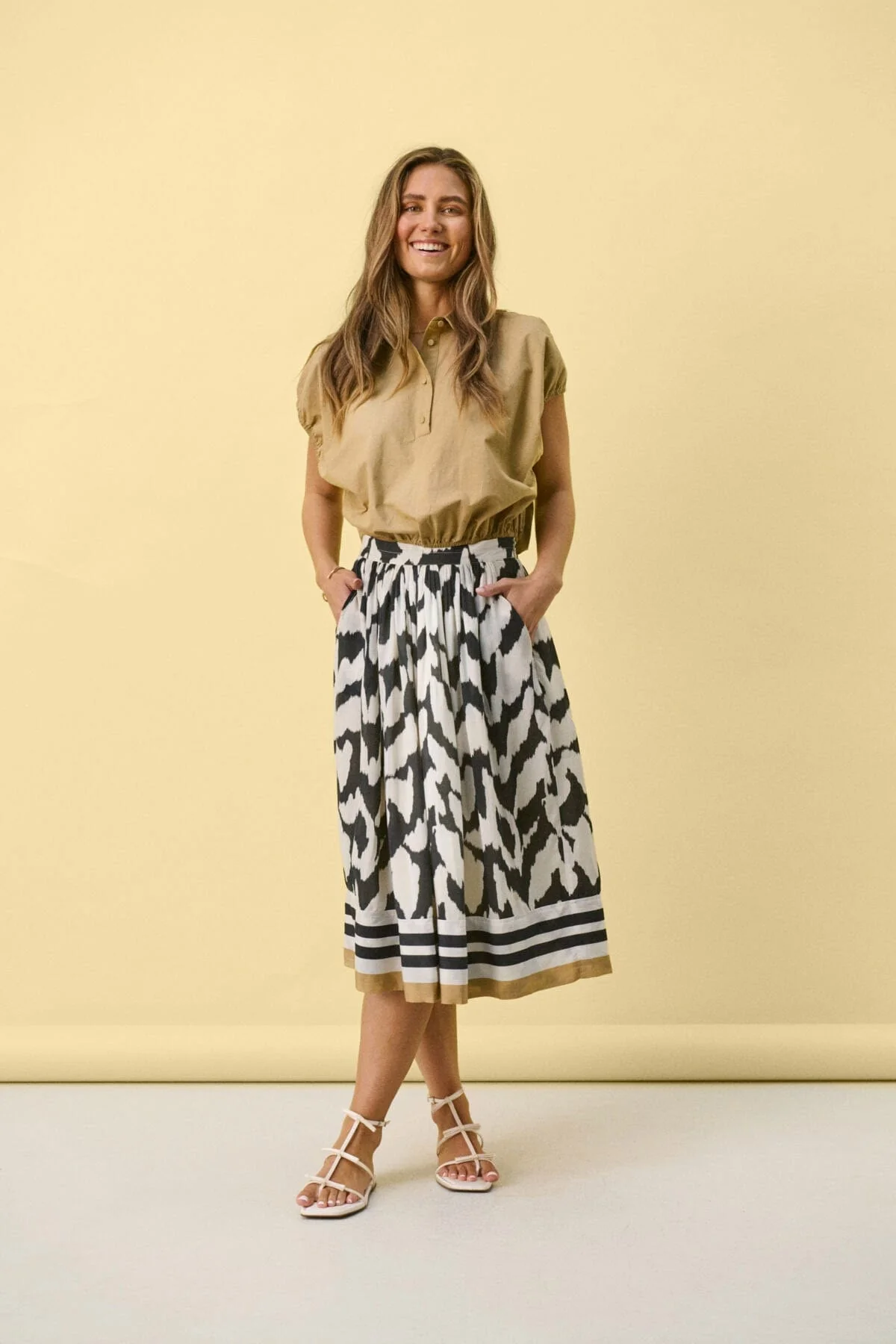 Kelsie Printed Skirt - Black Monochrome Strokes - Image 2