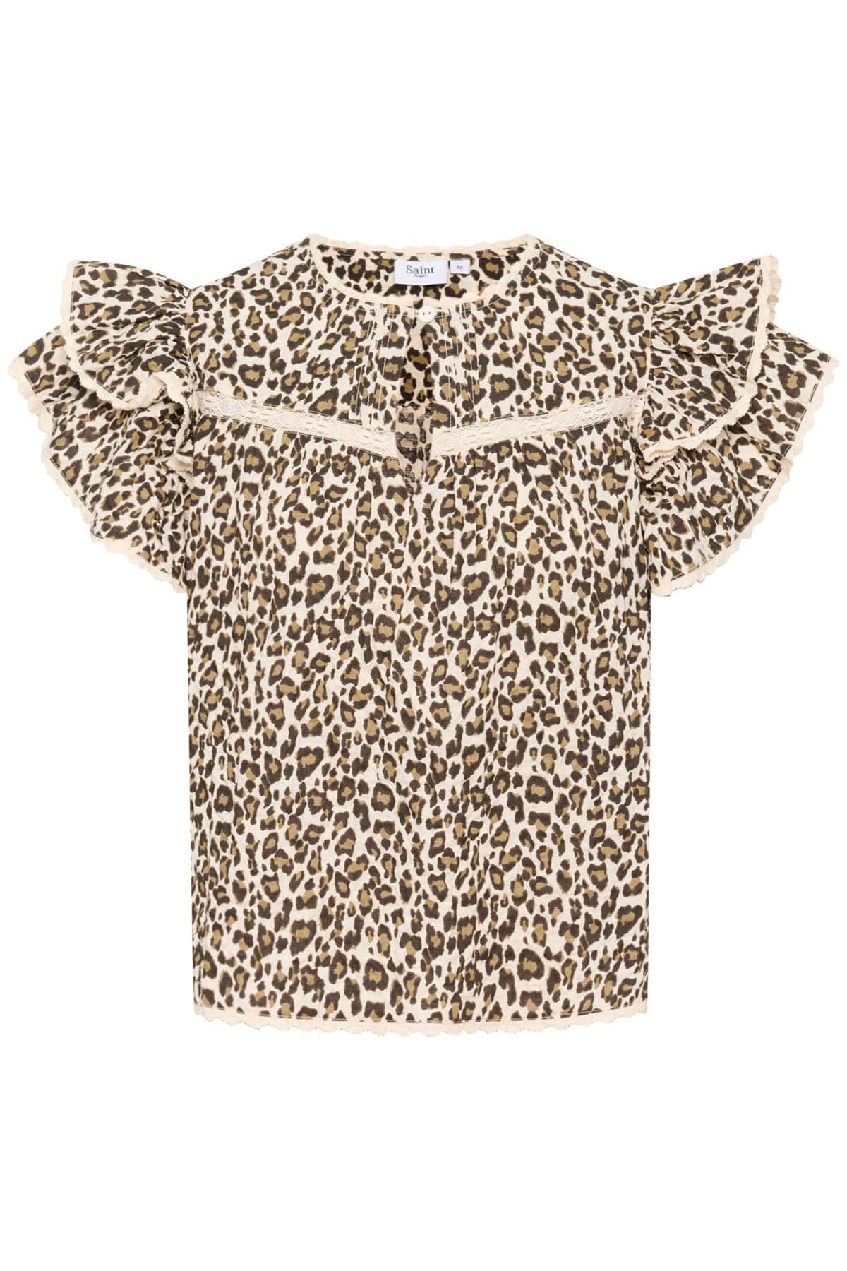 Kirby Frill Detail Blouse - Creme Leopard Strokes