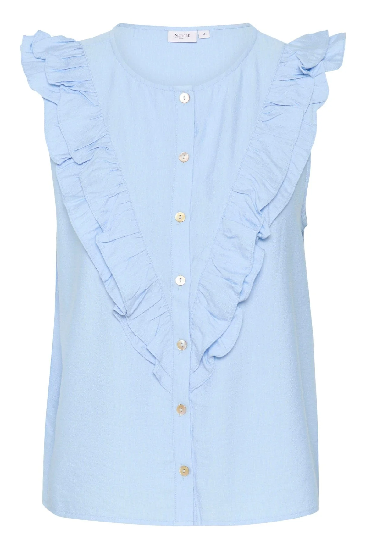 Klaudia Ruffle Detail Sleeveless Top - Chambray Blue