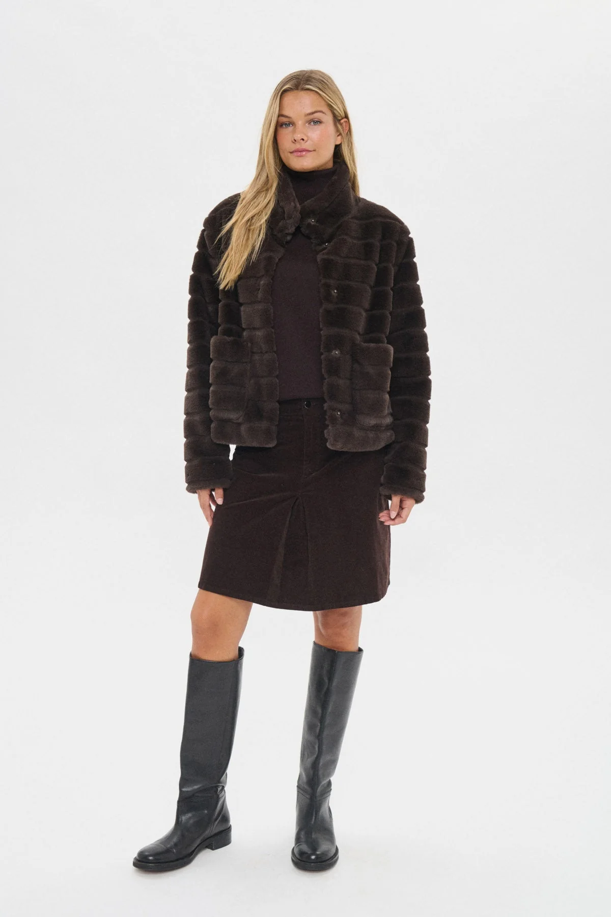Leonie Faux Fur Jacket - Chocolate Brown - Image 2