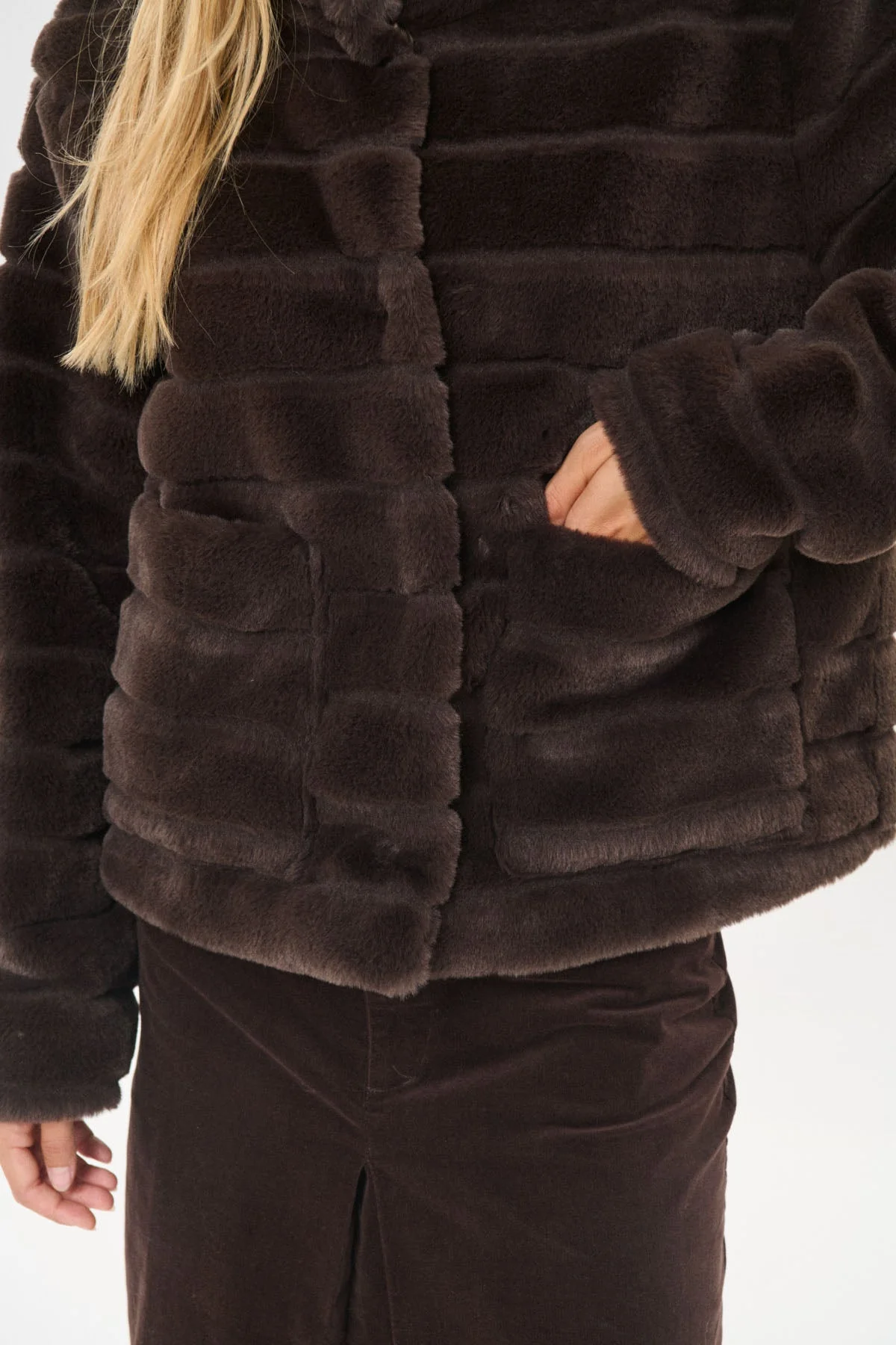 Leonie Faux Fur Jacket - Chocolate Brown - Image 4