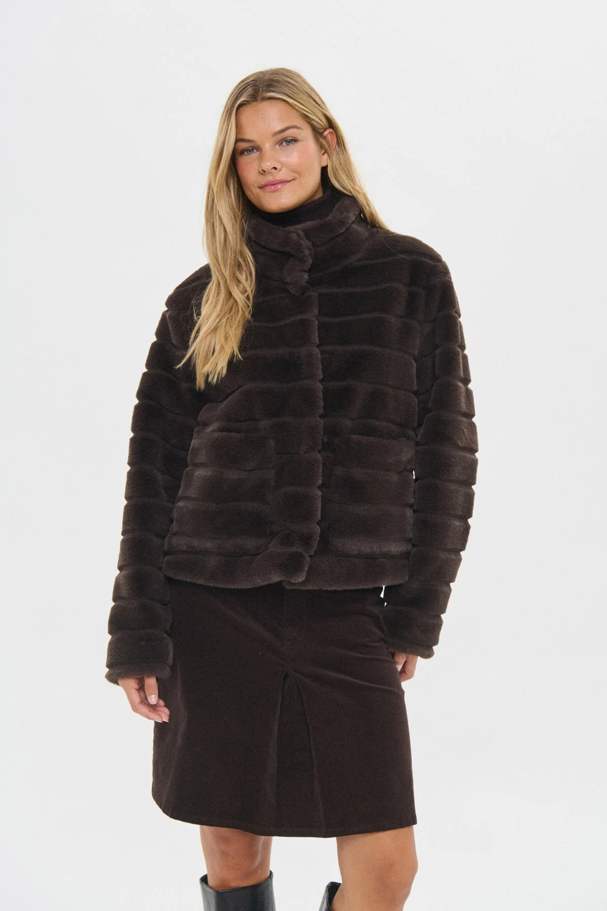 Leonie Faux Fur Jacket - Chocolate Brown - Image 5