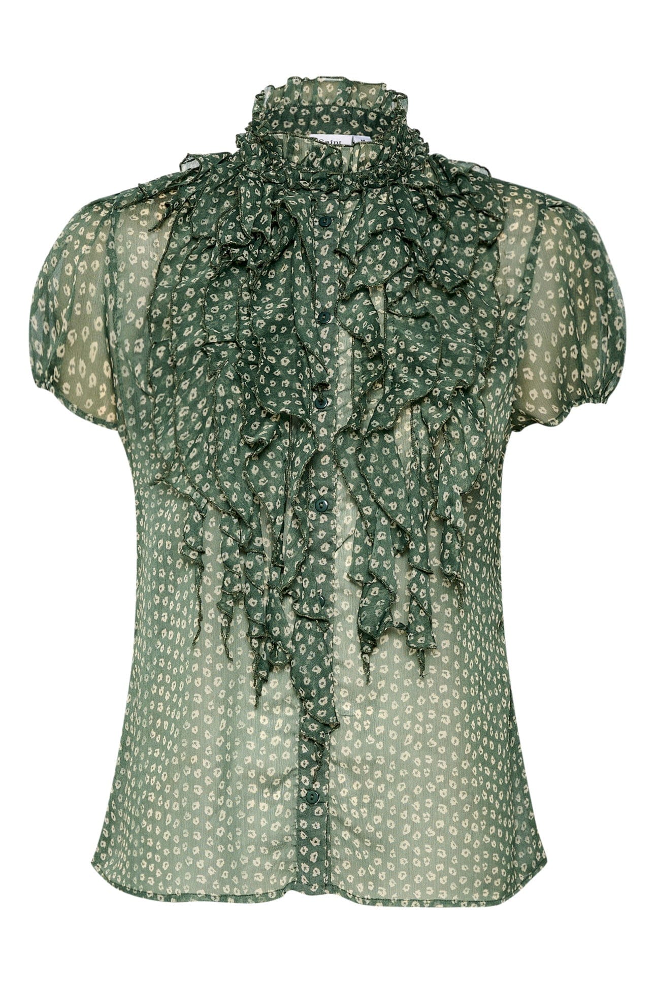 Lilja Ruffle Detail Blouse - Dark Forest Mini Flower Shadow