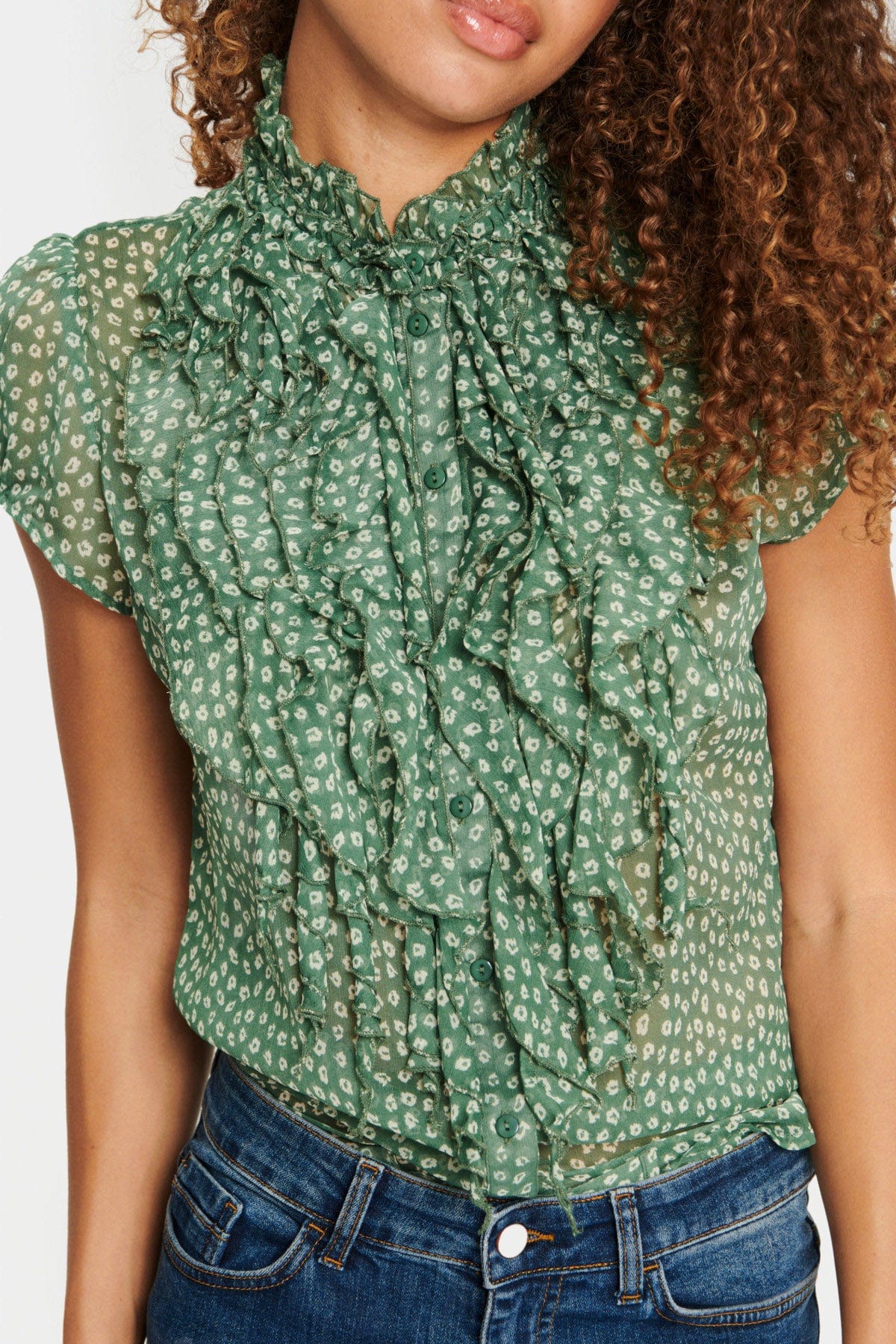 Lilja Ruffle Detail Blouse - Dark Forest Mini Flower Shadow - Image 4