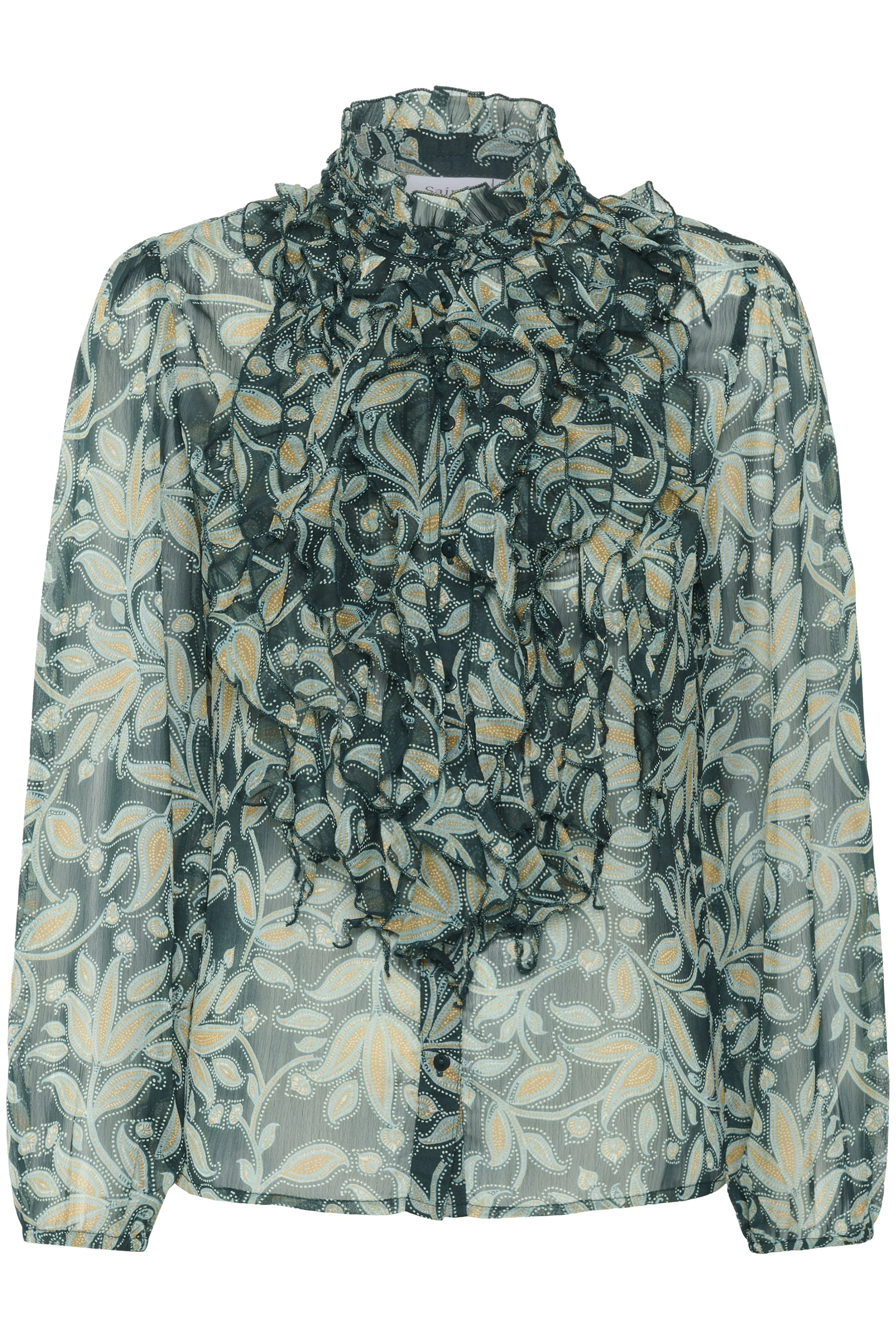 Lilja Ruffle Detail Blouse - Pine Autumn Floral
