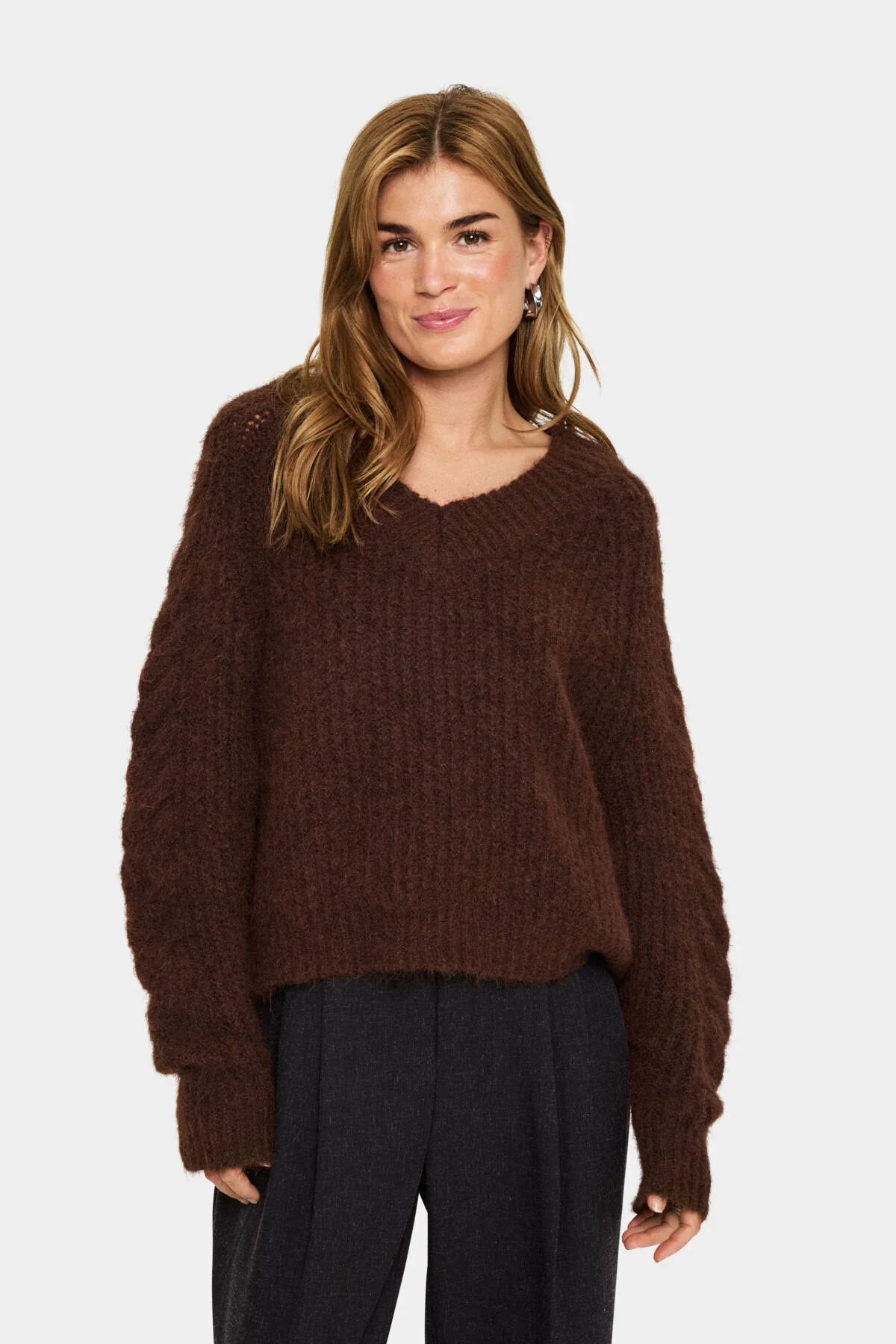Manda Cable Detail Jumper - Fondue Fudge Melange - Image 2
