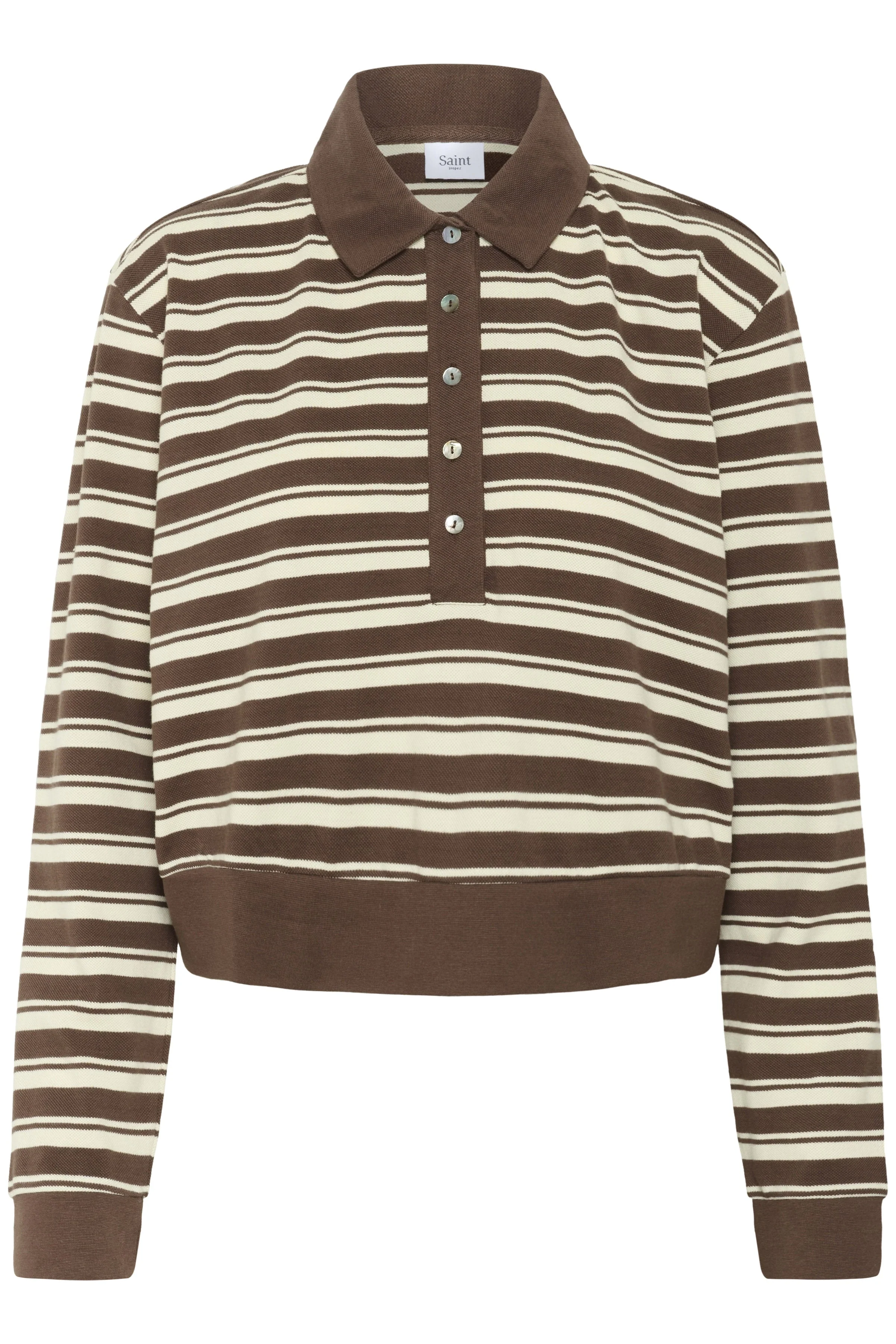 Marjorie Stripe Long Sleeve Polo - Fondue Fudge Stripe