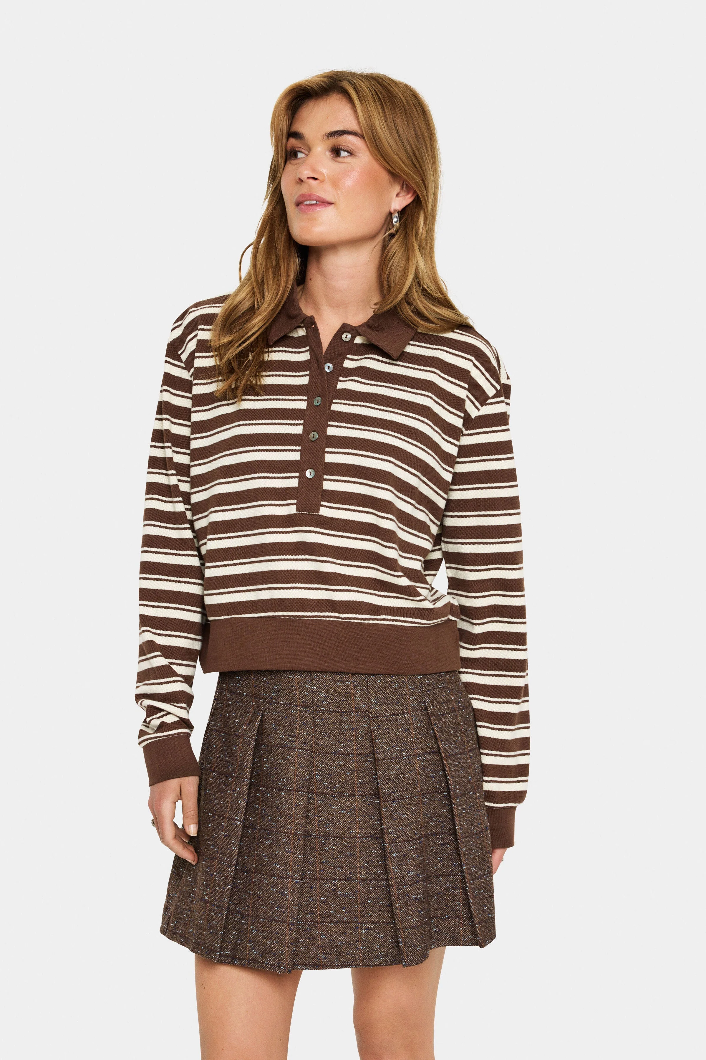 Marjorie Stripe Long Sleeve Polo - Fondue Fudge Stripe - Image 3