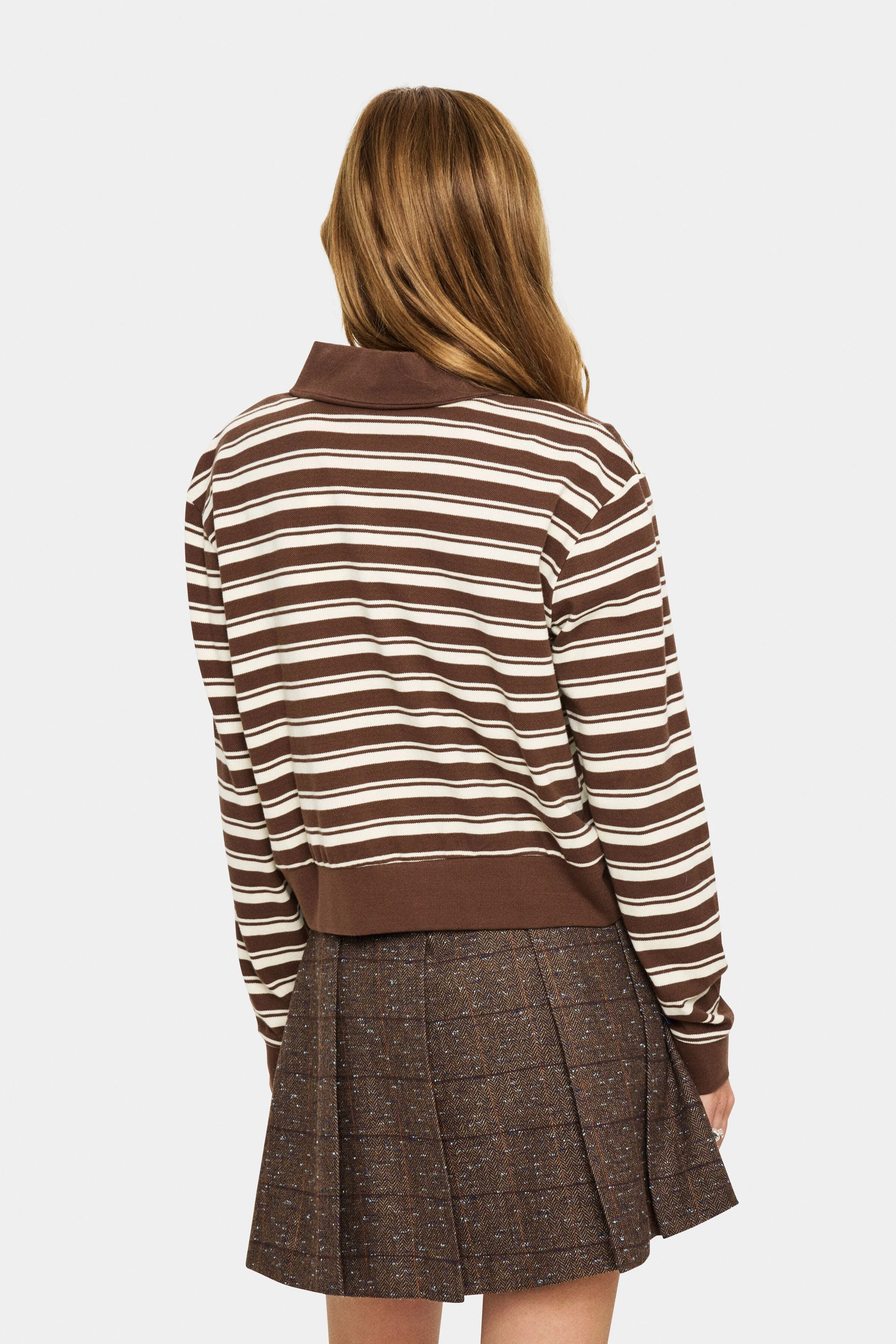 Marjorie Stripe Long Sleeve Polo - Fondue Fudge Stripe - Image 4