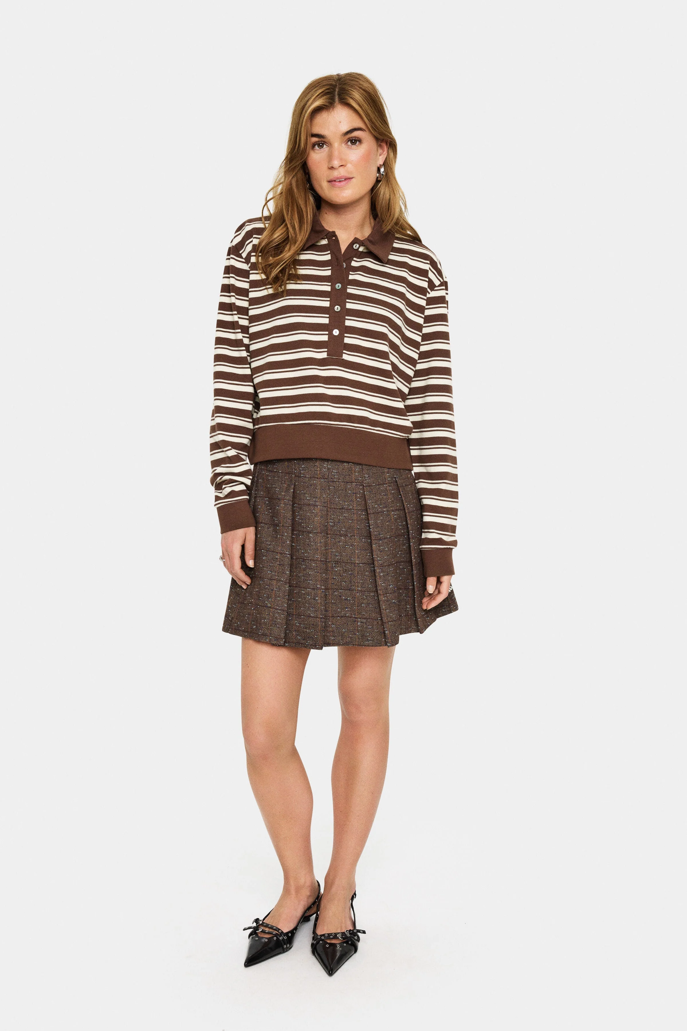 Marjorie Stripe Long Sleeve Polo - Fondue Fudge Stripe - Image 6