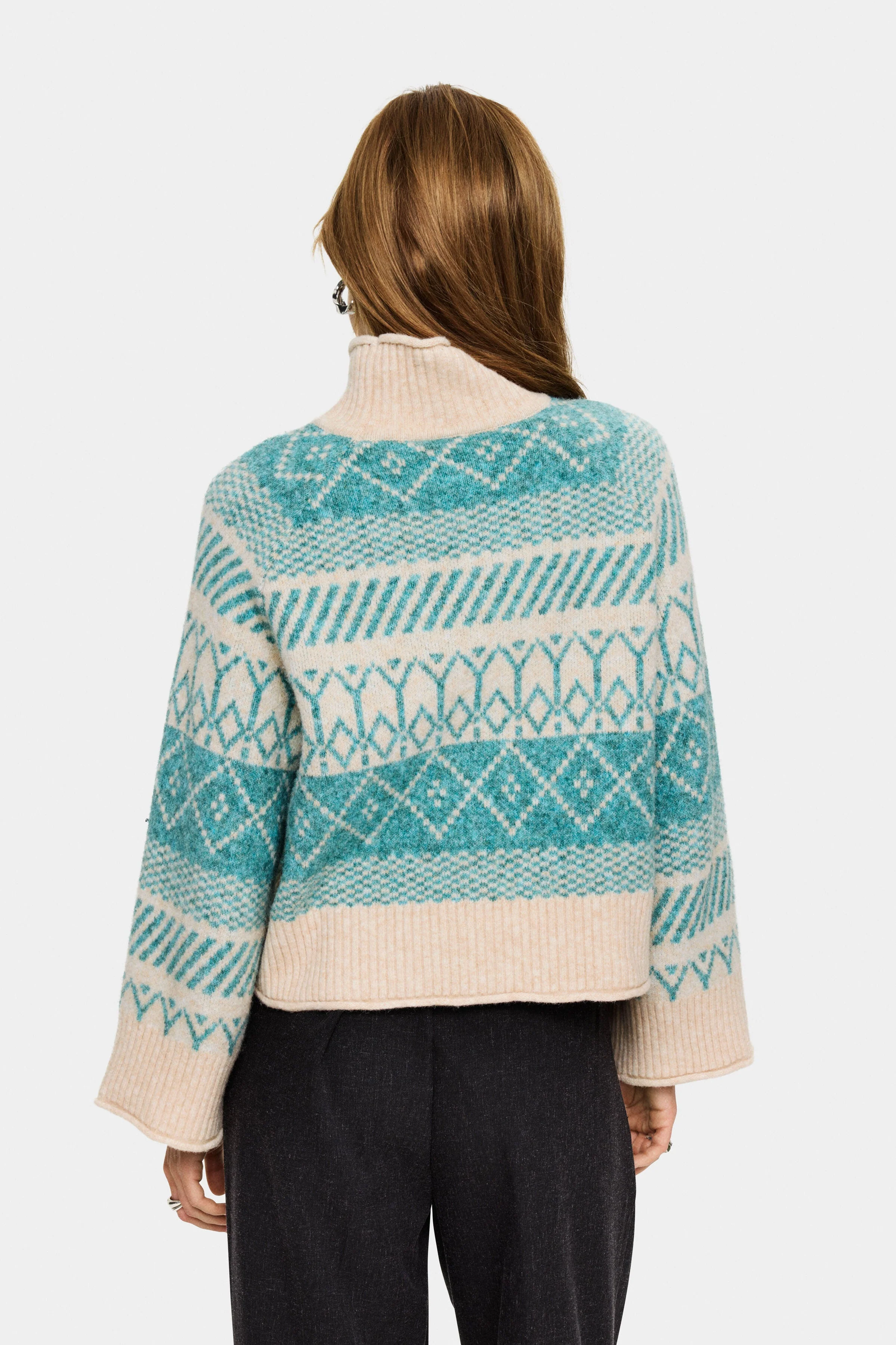 Micha Rollneck Patterned Jumper - Aqua Haze Melange - Image 3