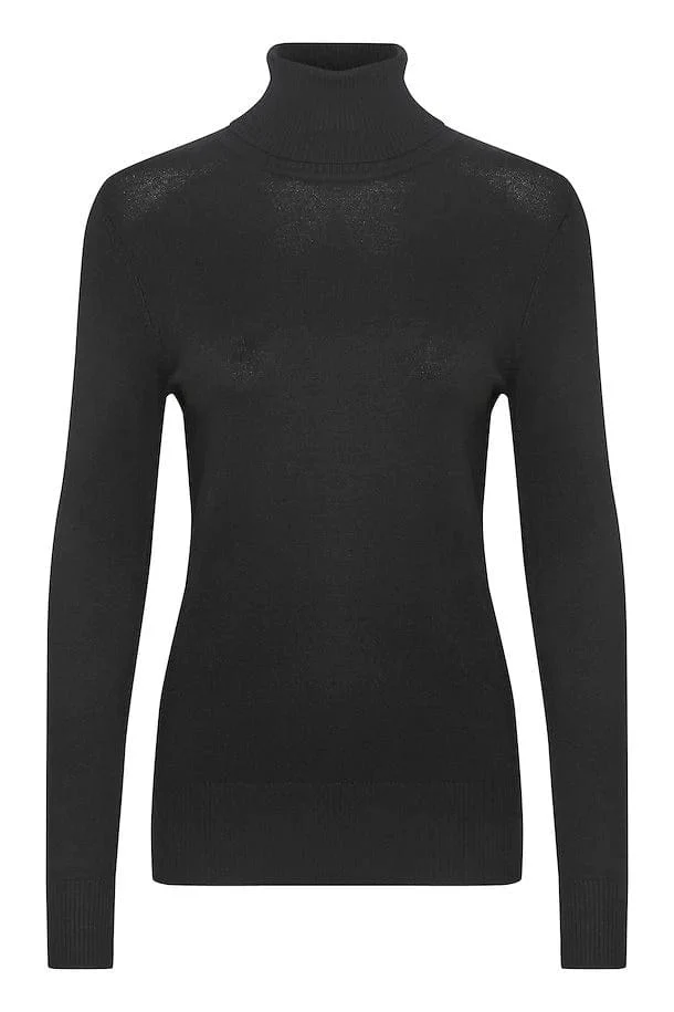 Mila Knitted Roll Neck Jumper - Black