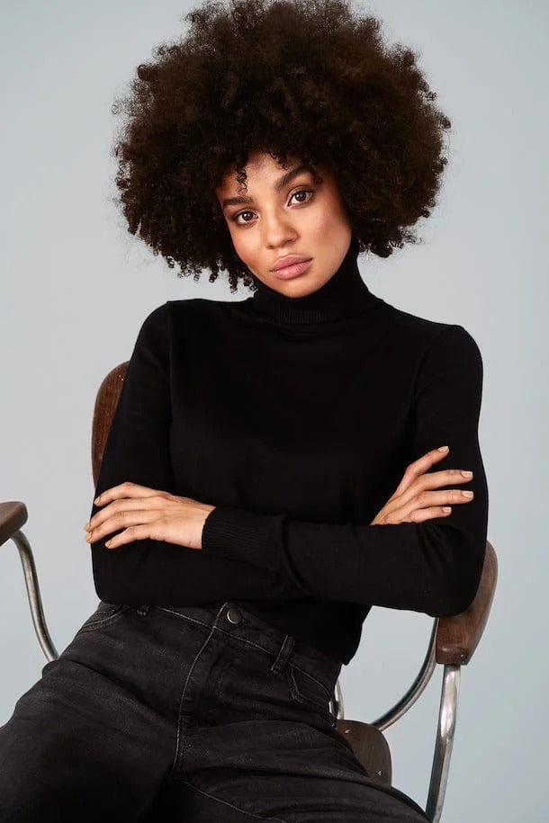 Mila Knitted Roll Neck Jumper - Black - Image 3