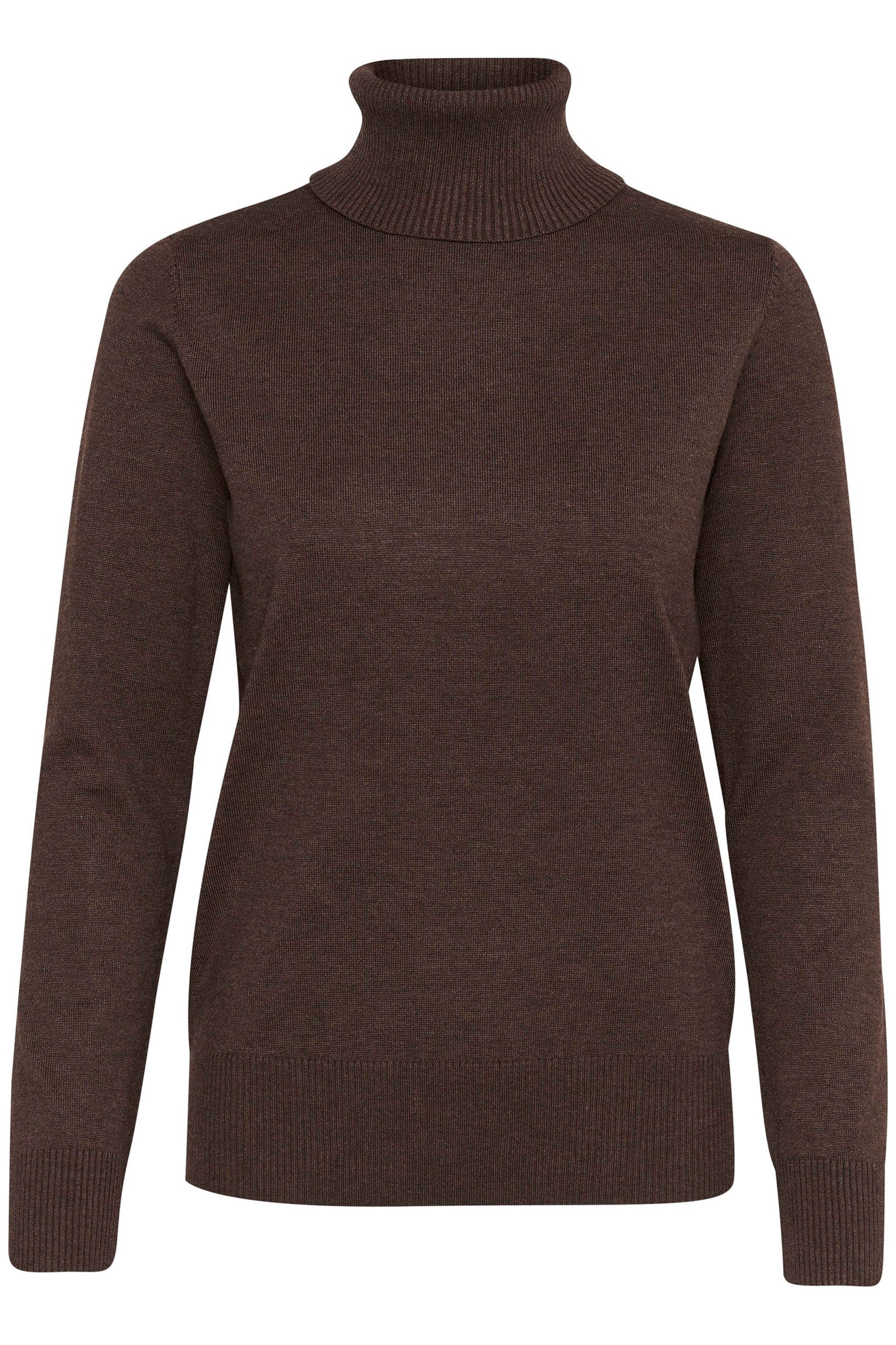 Mila Knitted Roll Neck Jumper - Dark Oak Melange
