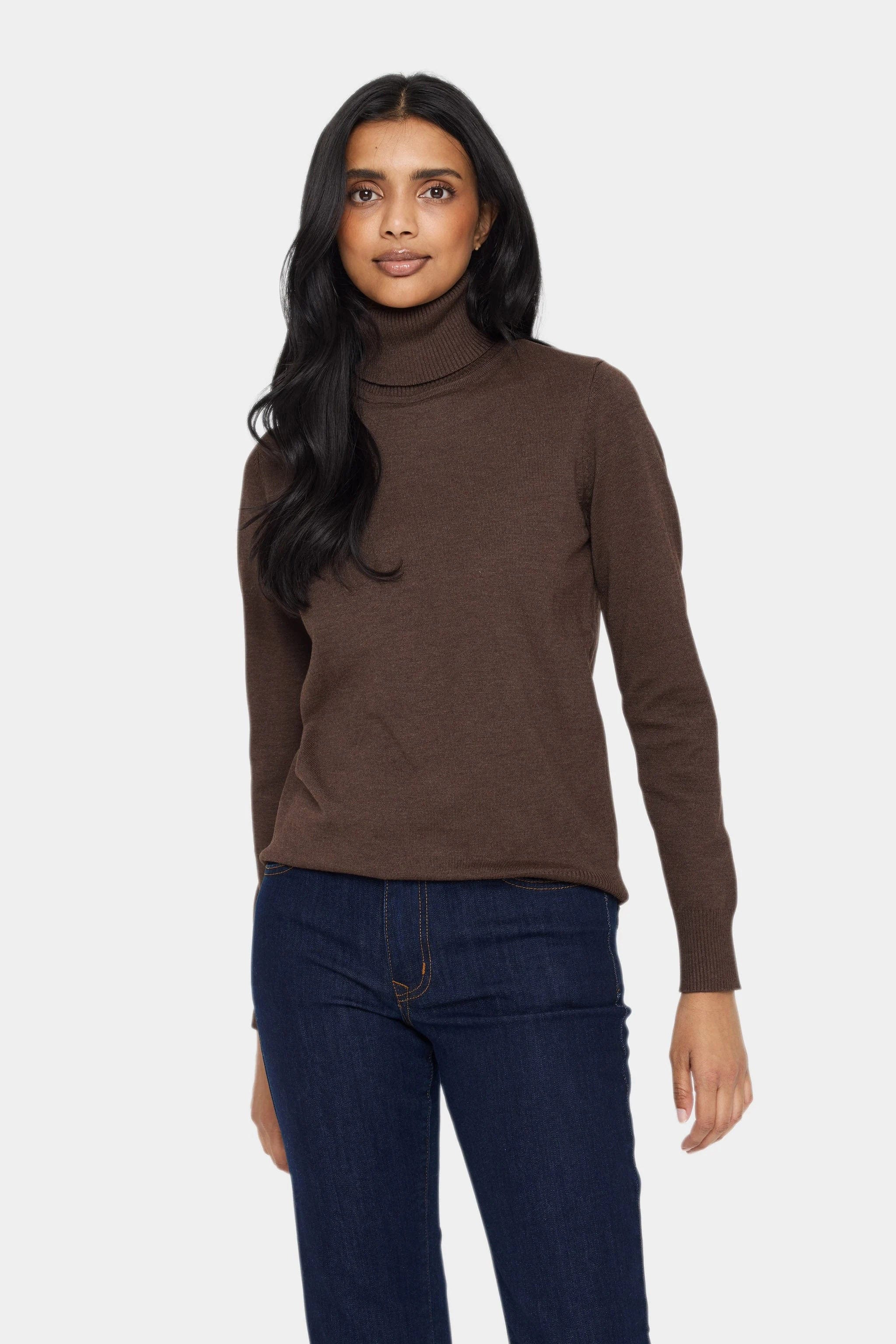 Mila Knitted Roll Neck Jumper - Dark Oak Melange - Image 2