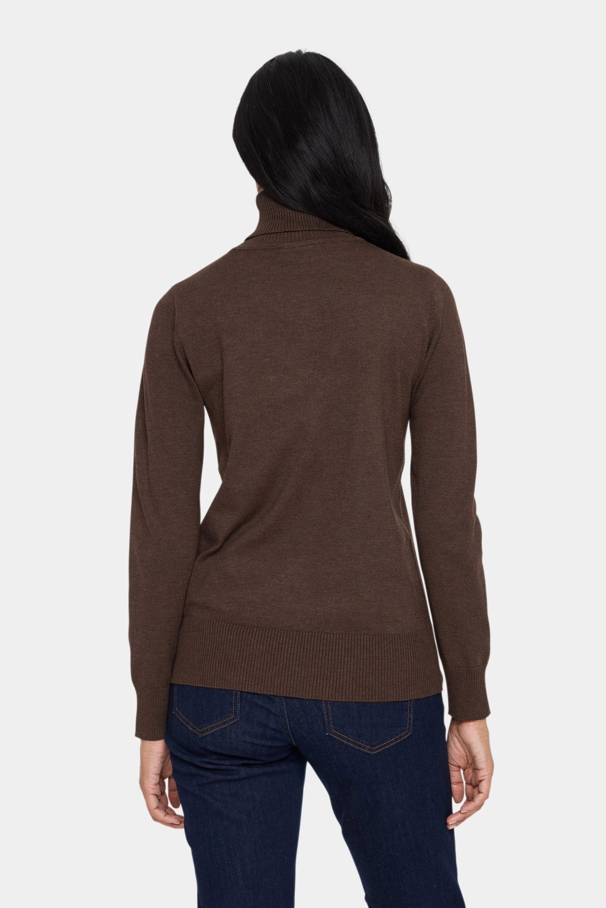 Mila Knitted Roll Neck Jumper - Dark Oak Melange - Image 3